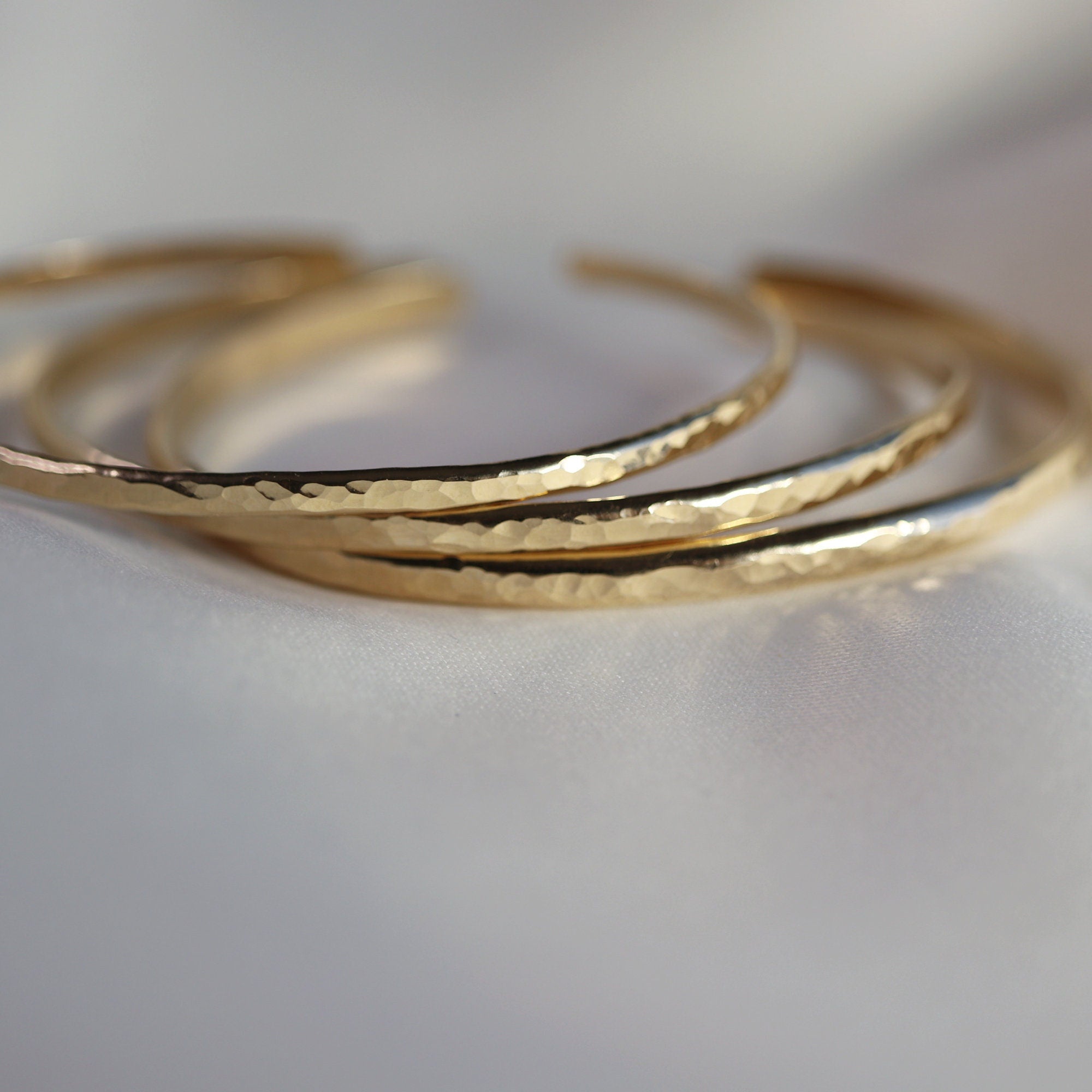 Gold Open Cuff Bracelet - Thick Hammered Gold Filled Bangles