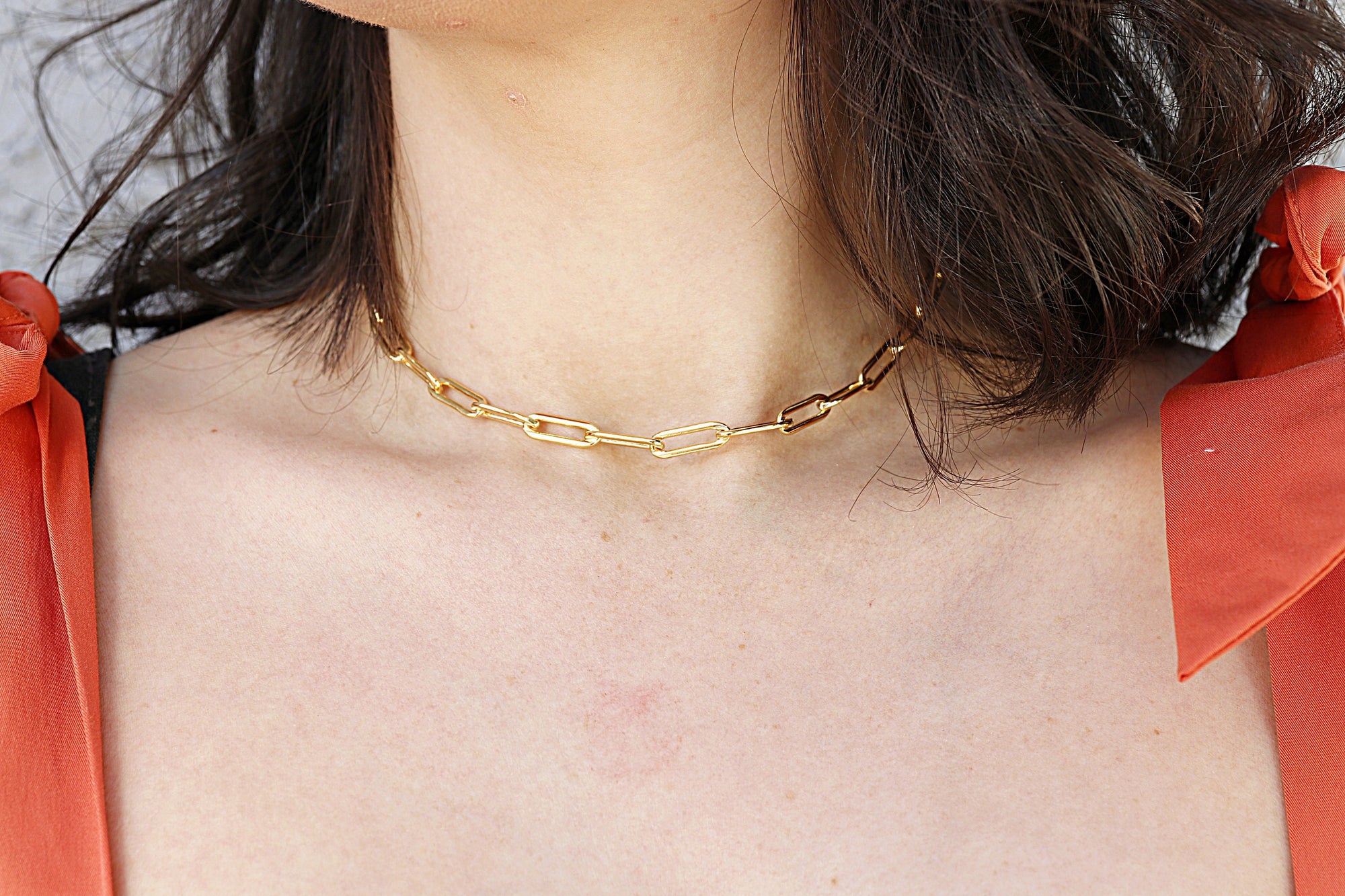 Elongated Thick Rectangle Chain Necklace