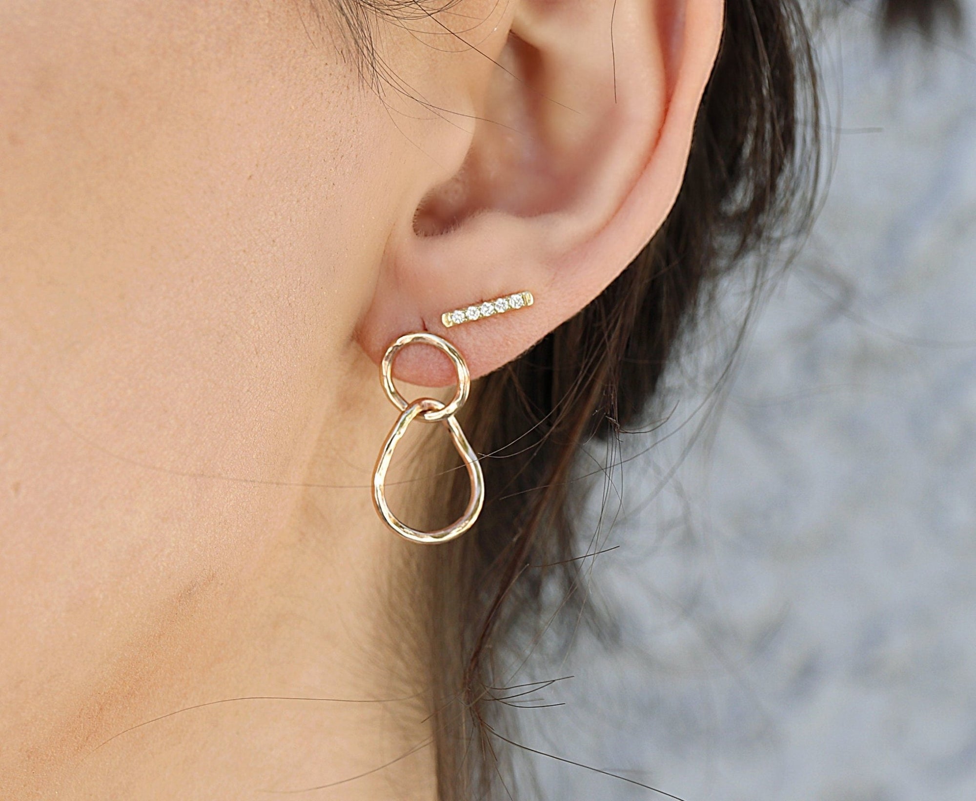 14K Gold Diamond Bar Earrings (SINGLE or PAIR) - Melt'm Jewelry