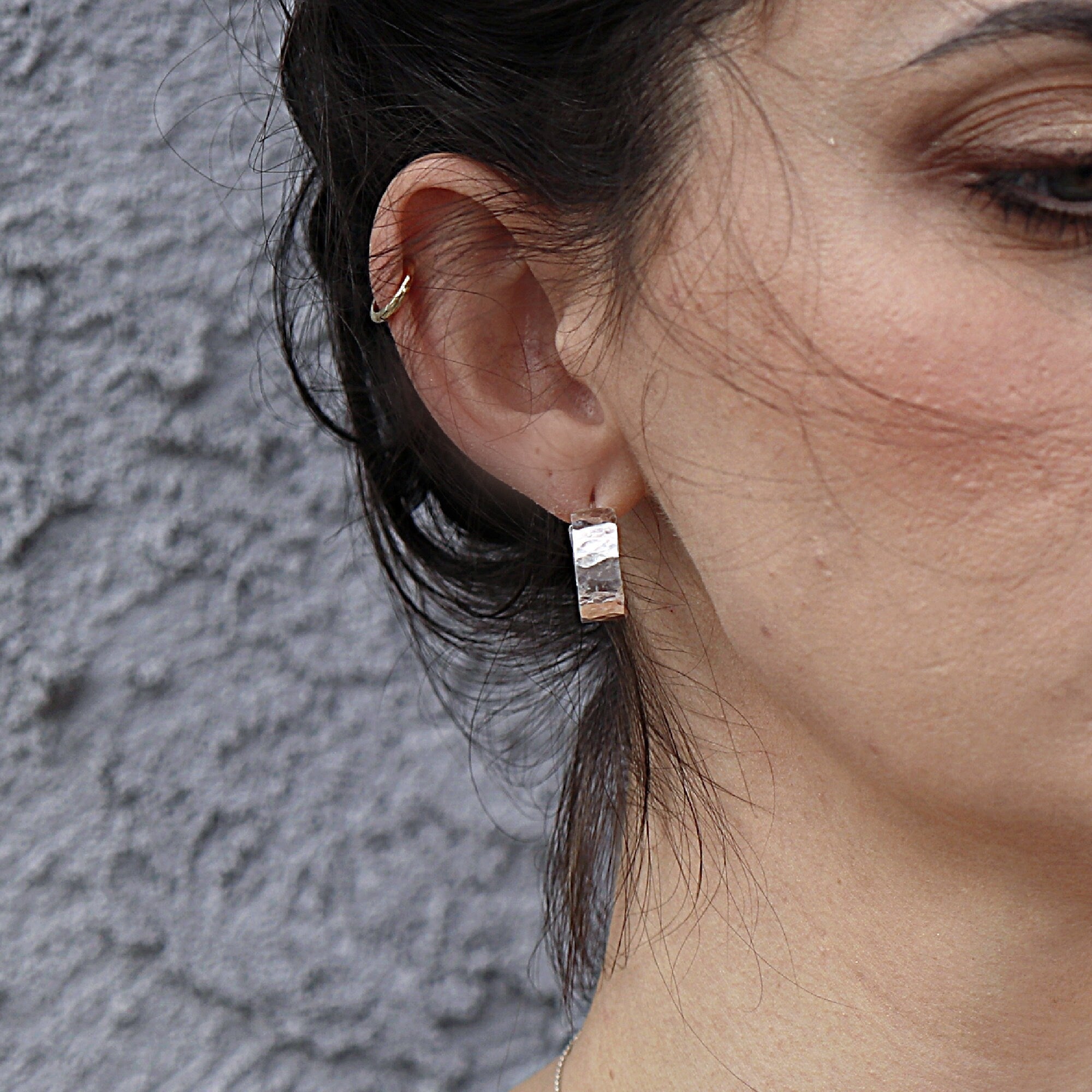 Chunky Gold Hoops, Hammered Gold Thick Hoop Earrings