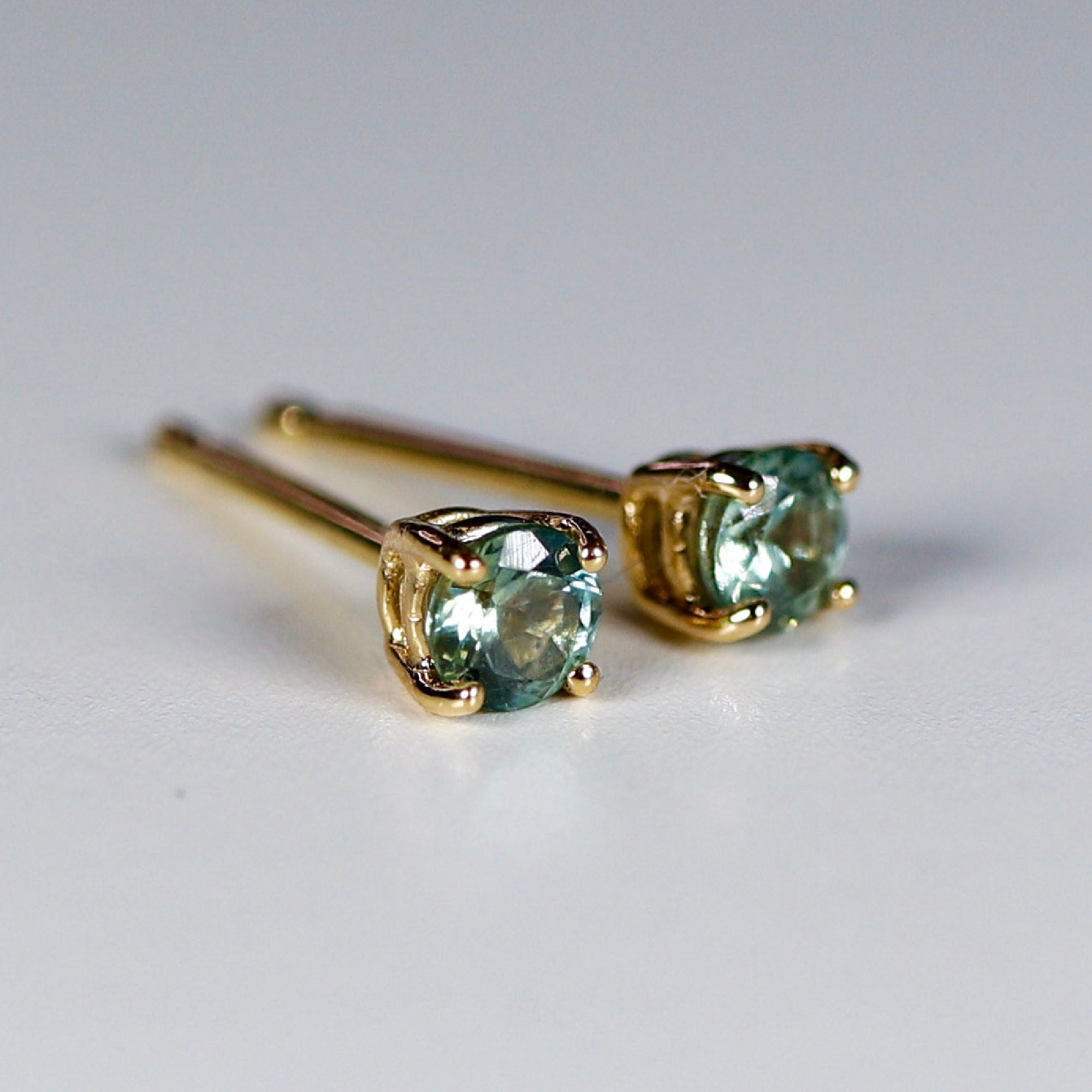 Teal Green Montana Sapphire Earrings 14k Solid Gold