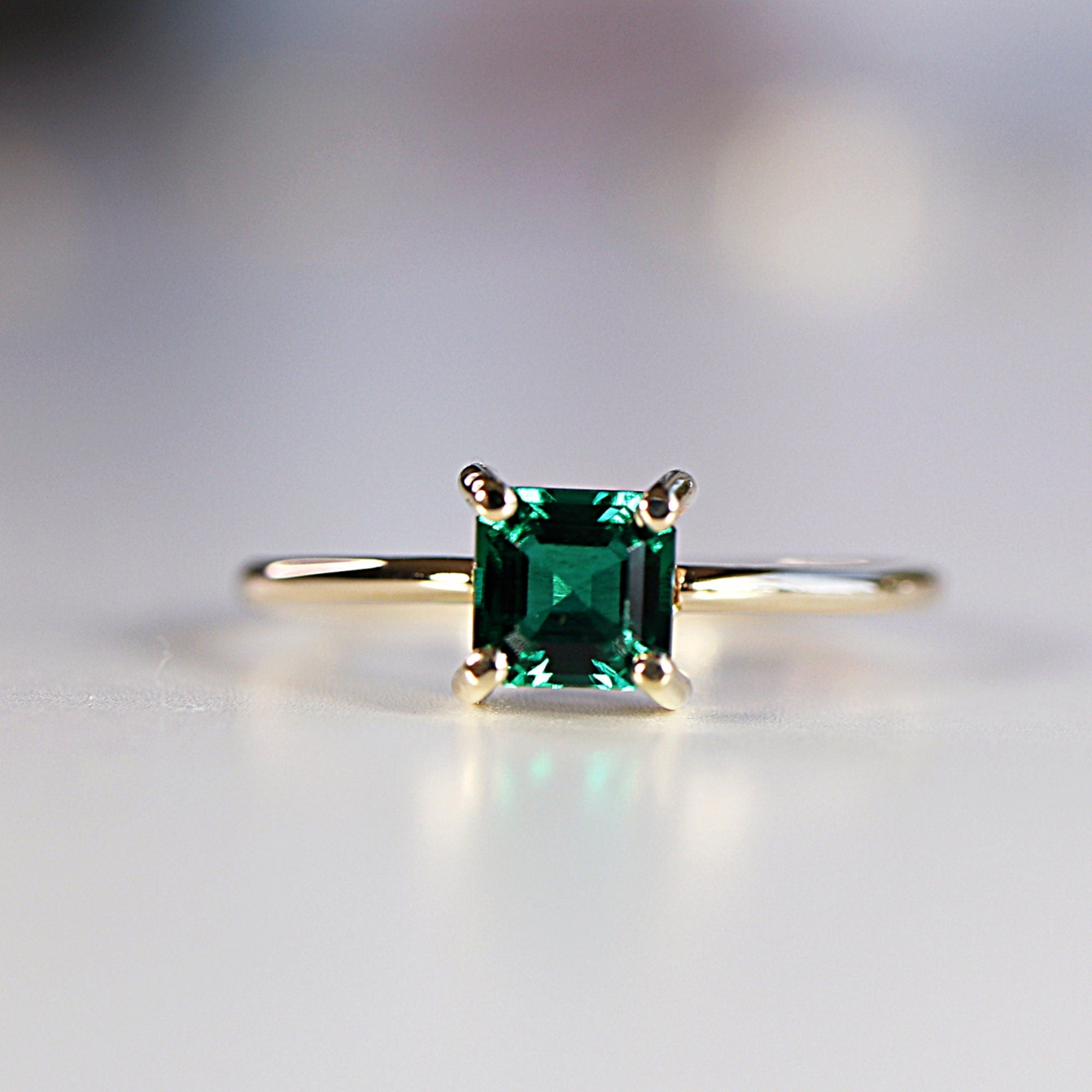 14k Gold Asscher Cut Emerald Ring - Melt'm Jewelry