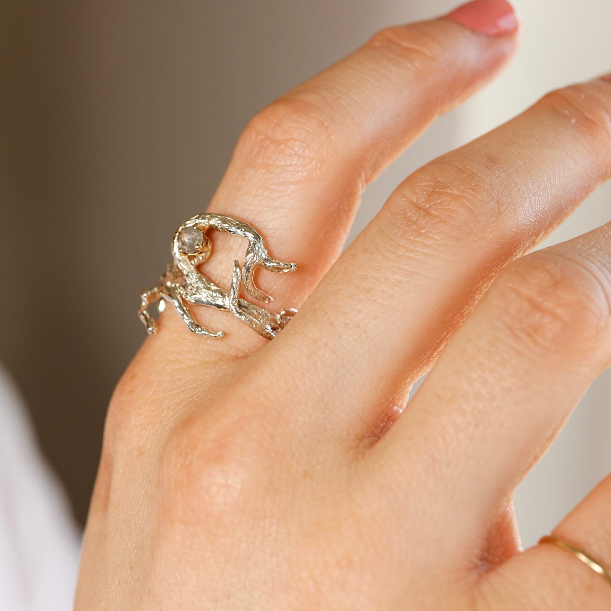 Salt and Pepper Diamond Twig Ring