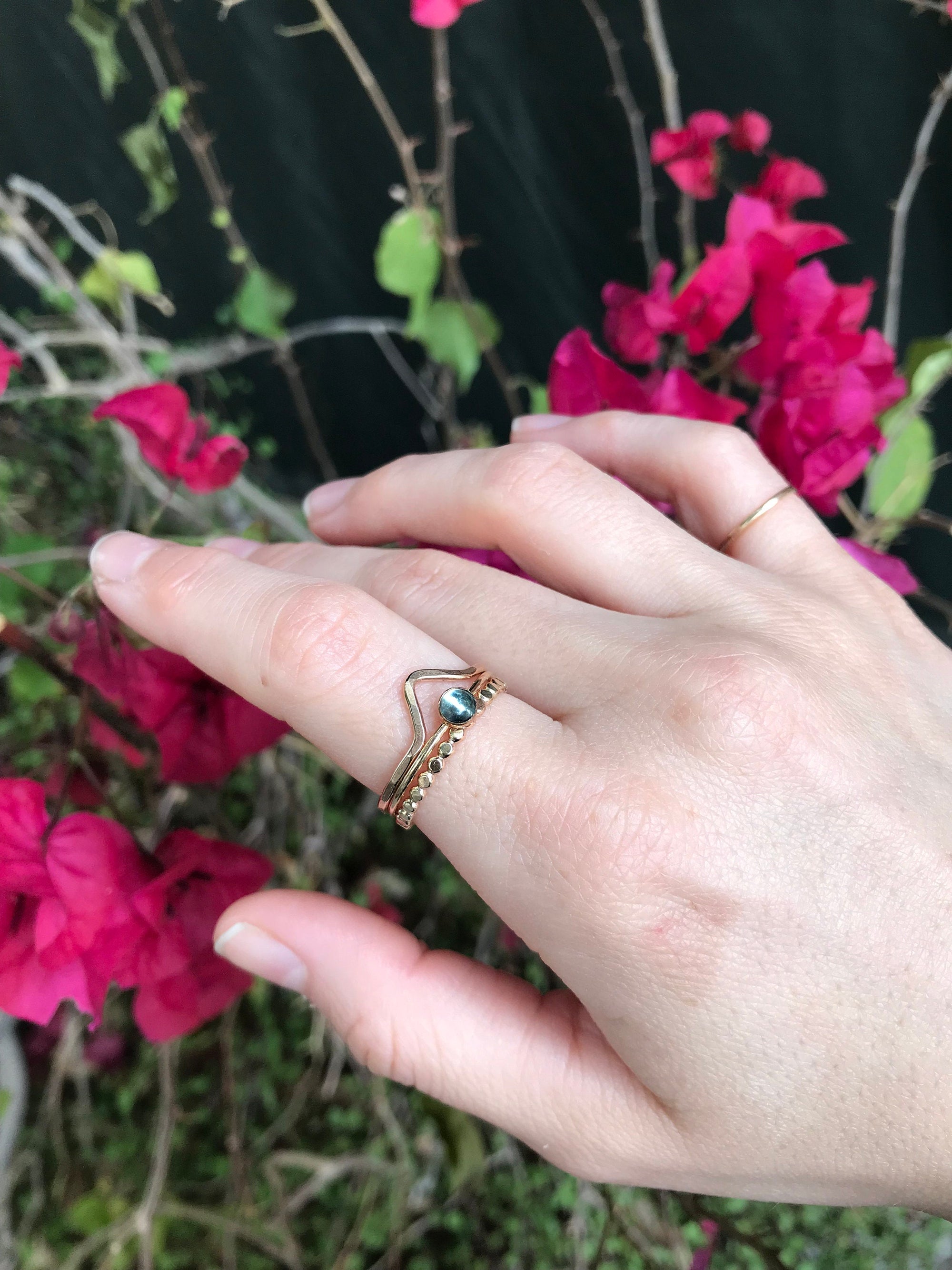 Gold Filled Stacking Ring – Dainty Hammered Bead Ring, Minimalist Gold Dot Ring, Thin Midi Ring