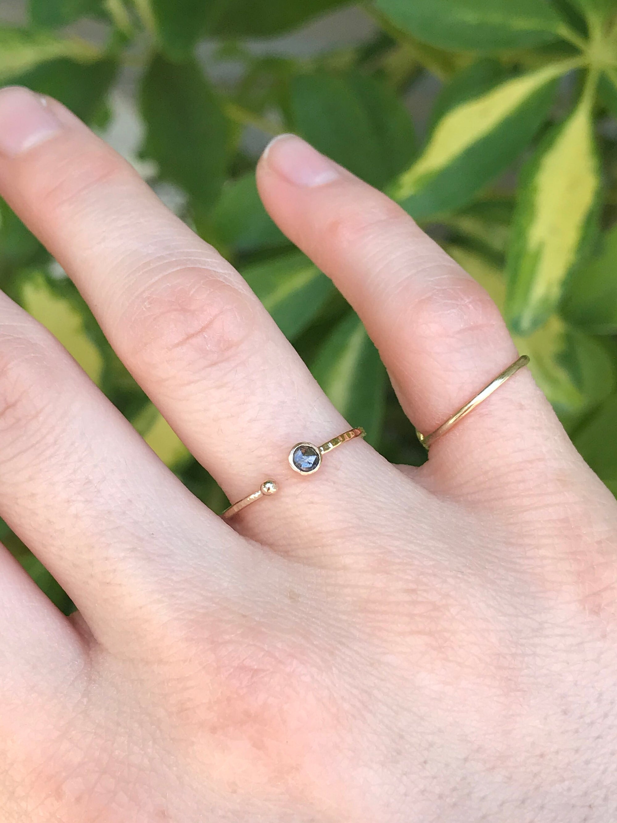 14k Gold Salt and Pepper Diamond Ring, Open Cuff Ring