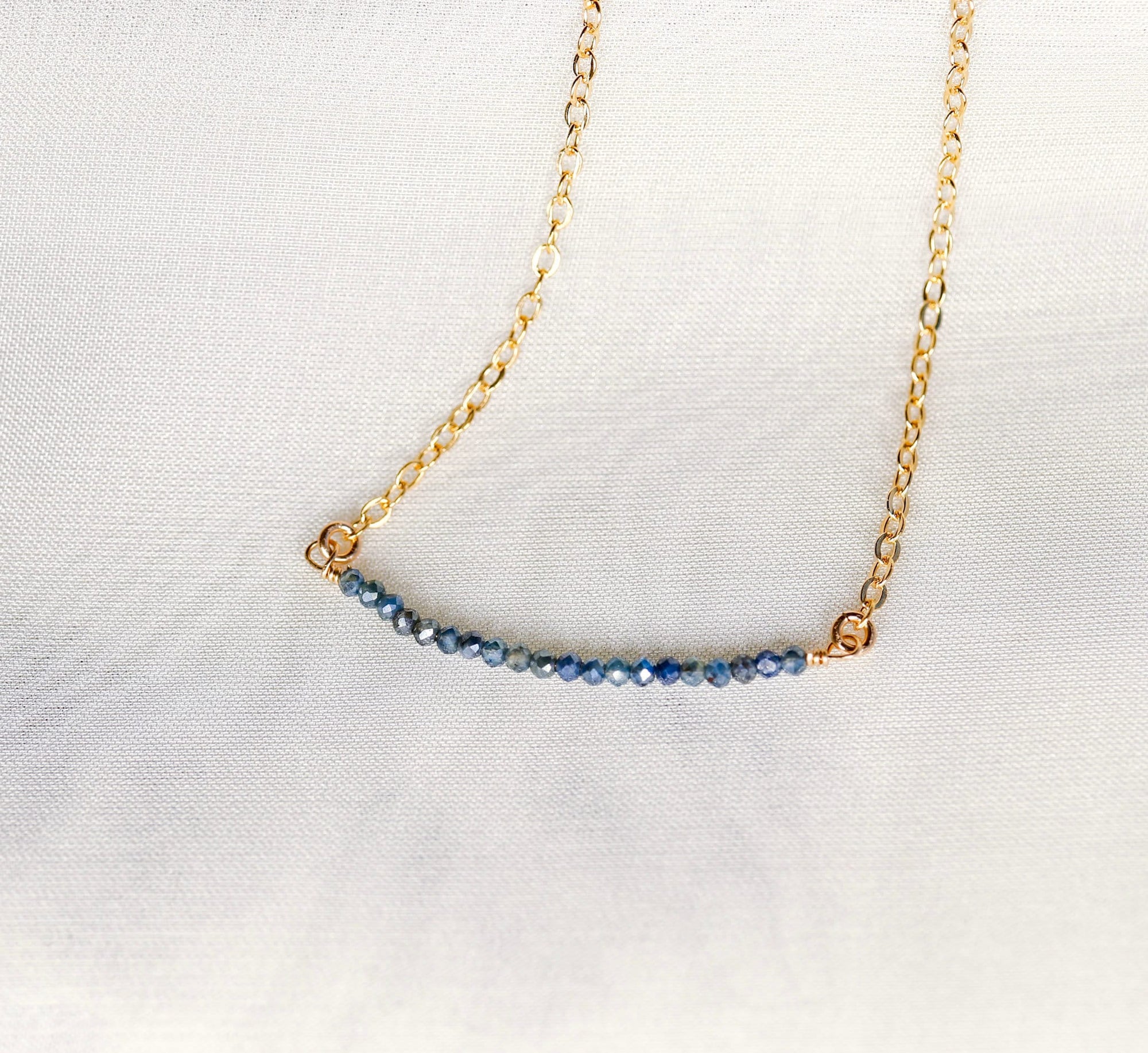 Mystic Sapphire Bar Necklace Gold Filled