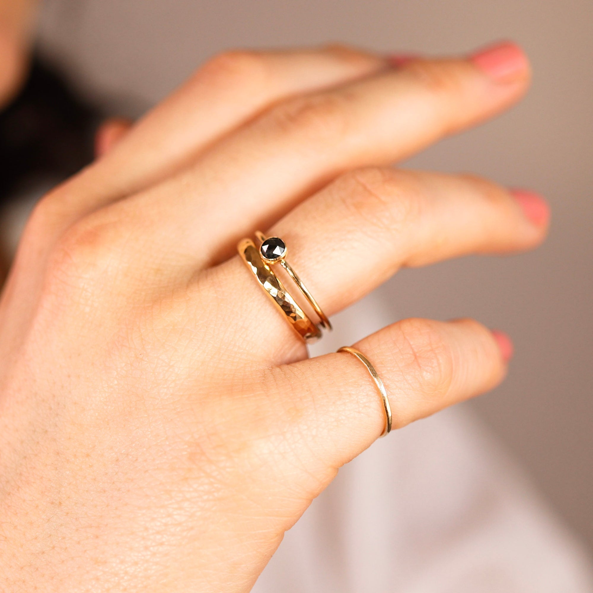 Hammered Gold Wedding Band, 14k Solid Yellow Gold - Melt'm Jewelry