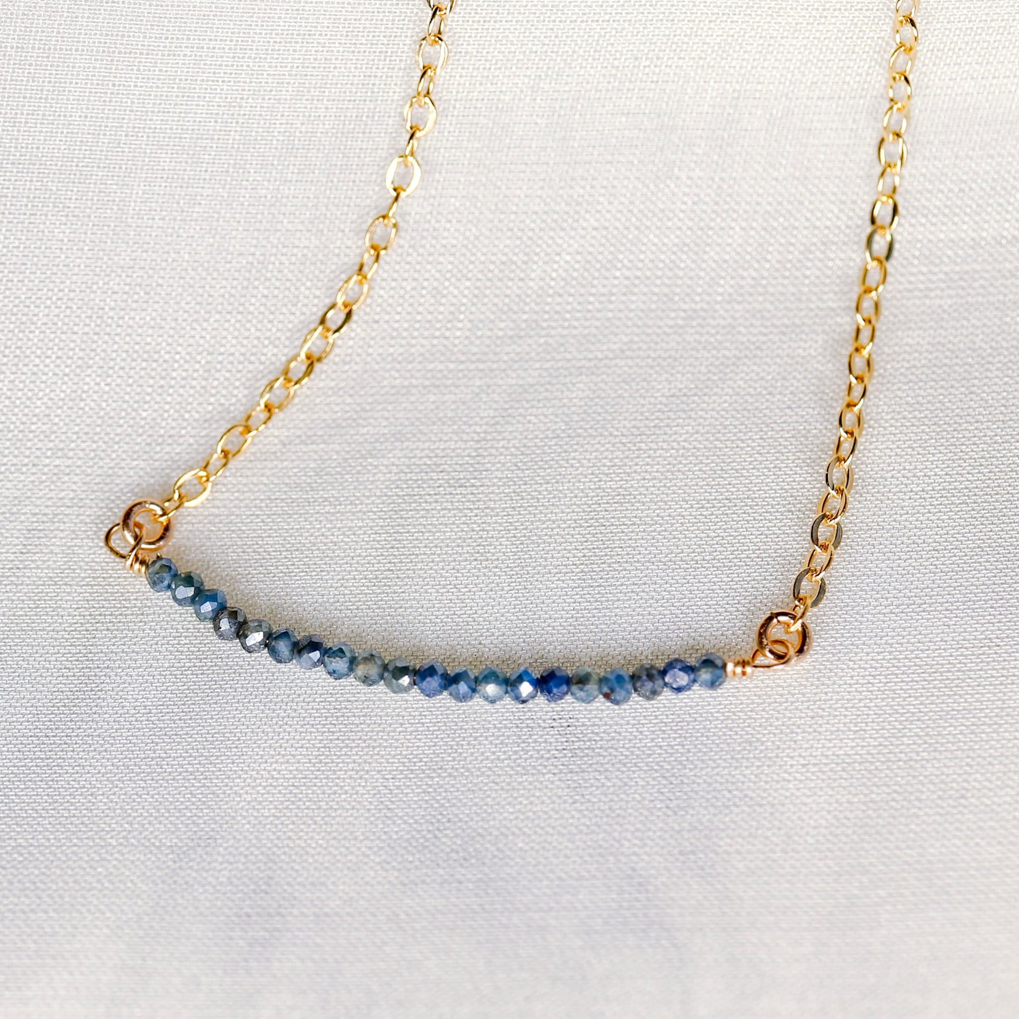 Mystic Sapphire Bar Necklace Gold Filled