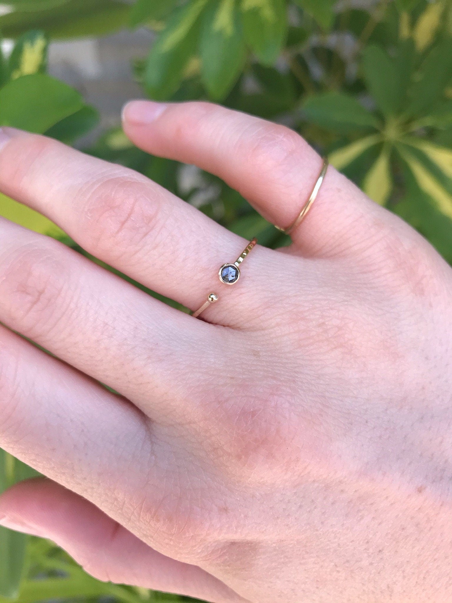 14k Gold Salt and Pepper Diamond Ring, Open Cuff Ring - Melt'm Jewelry