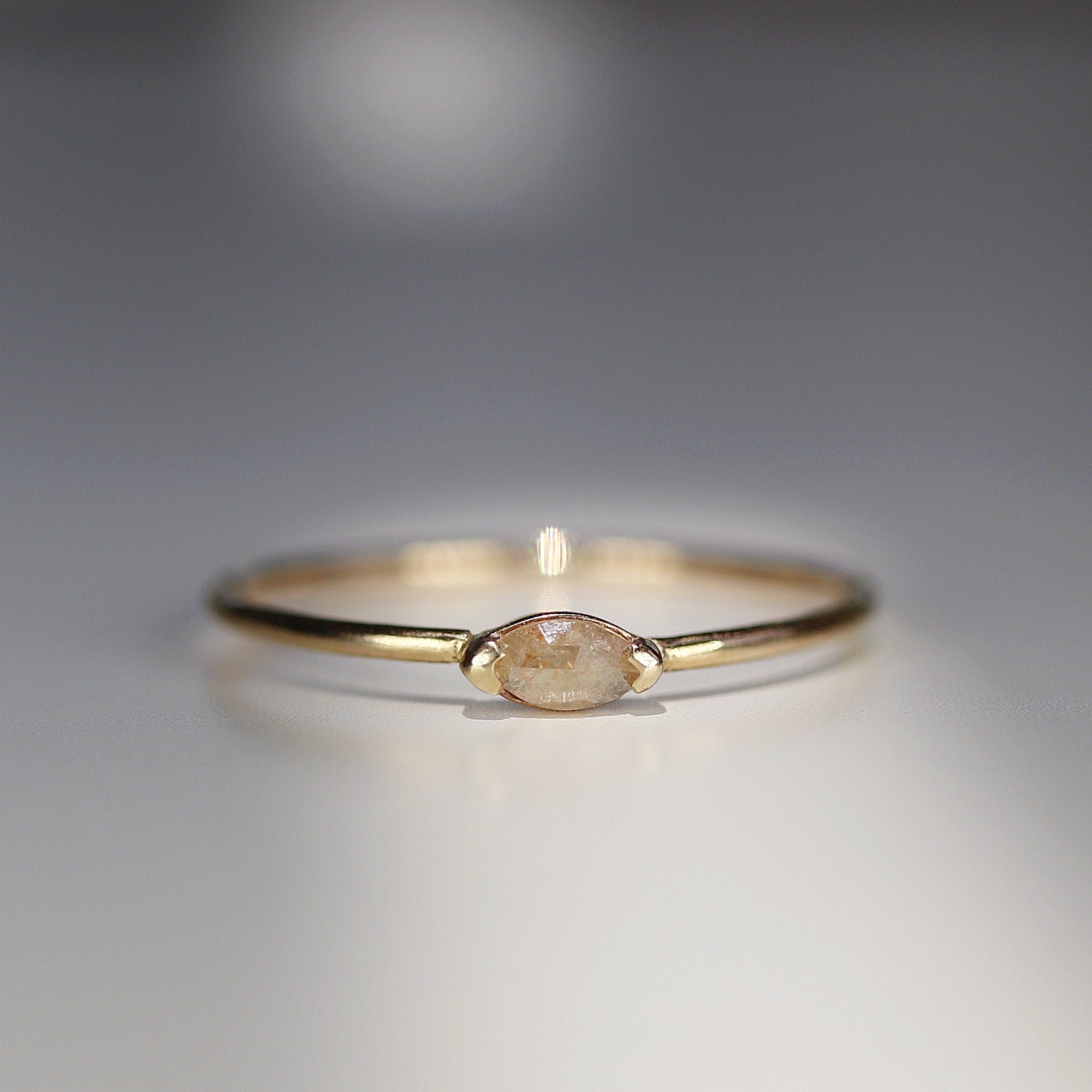 Marquise Diamond Ring 14k Gold, Champagne Diamond East West Ring - Melt'm Jewelry