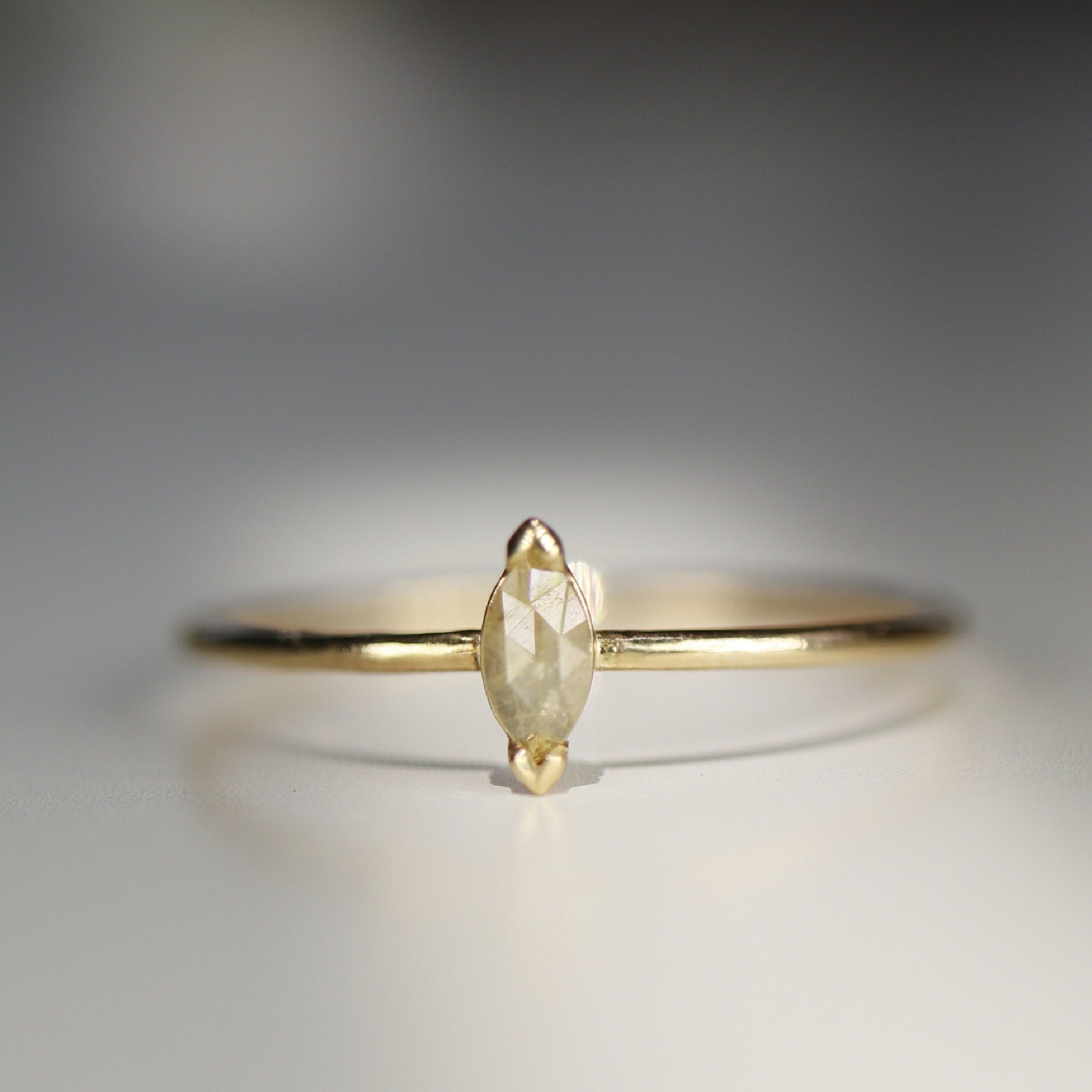 Marquise Diamond Ring 14k Gold, Champagne Diamond East West Ring - Melt'm Jewelry