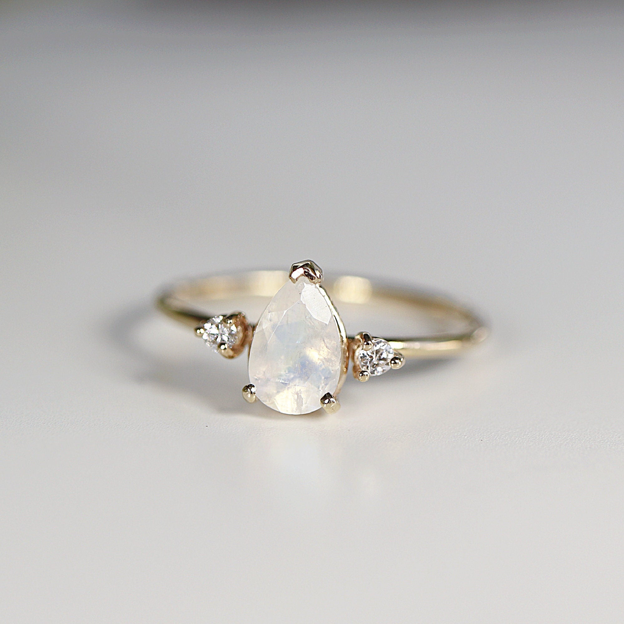 Pear Moonstone Ring with Diamond Accents - Melt'm Jewelry