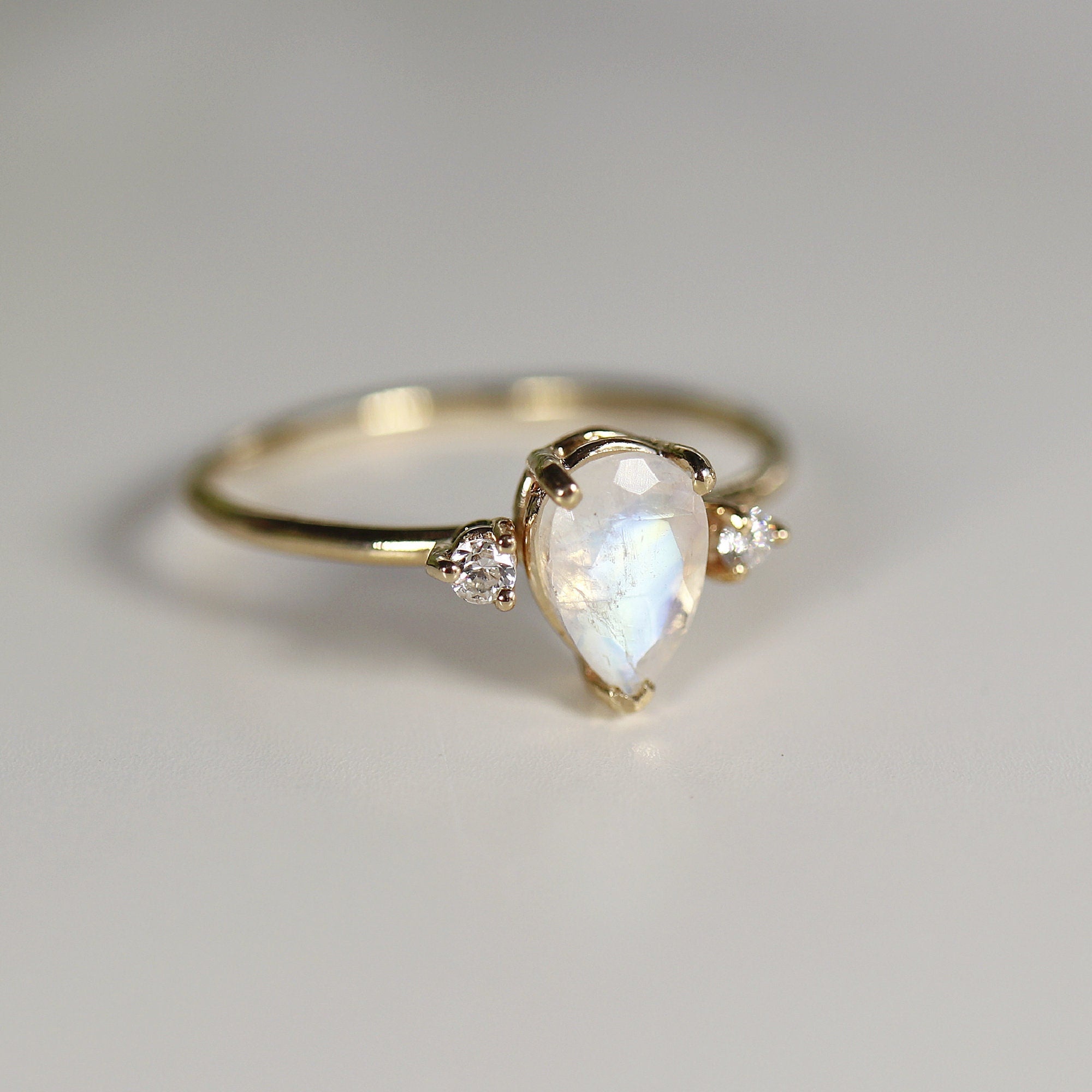 Pear Moonstone Ring with Diamonds