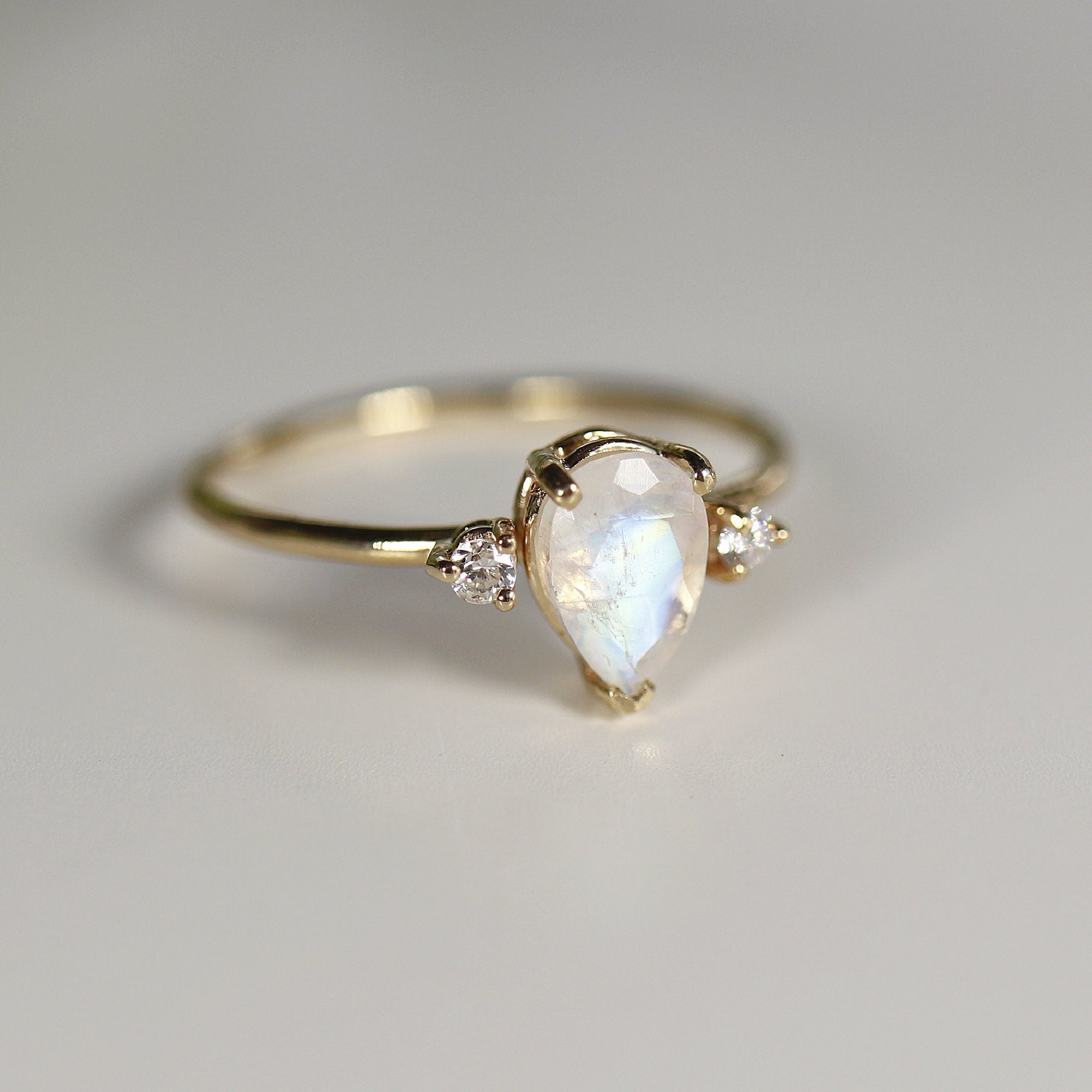 Pear Moonstone Ring with Diamond Accents - Melt'm Jewelry