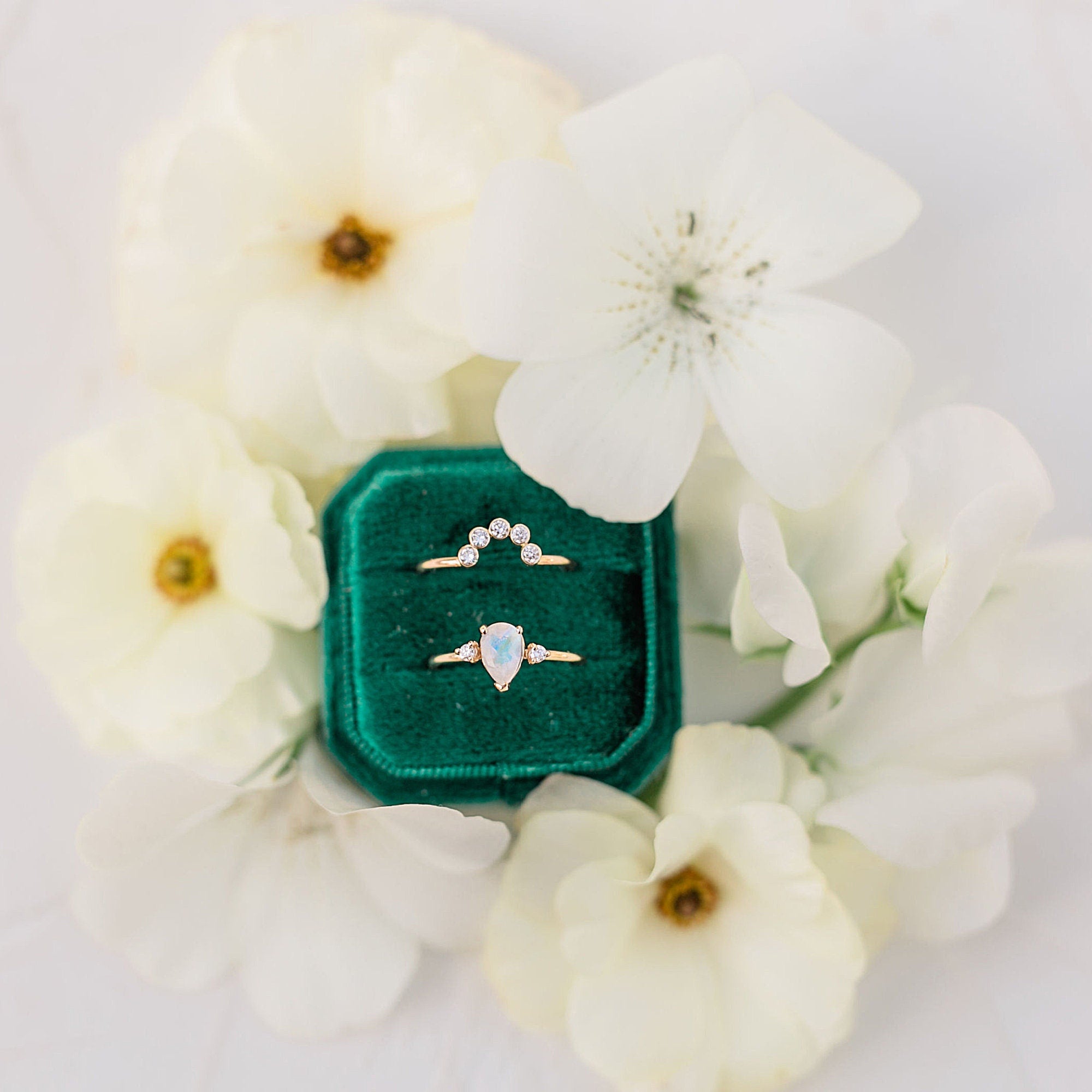 Pear Moonstone Ring with Diamonds