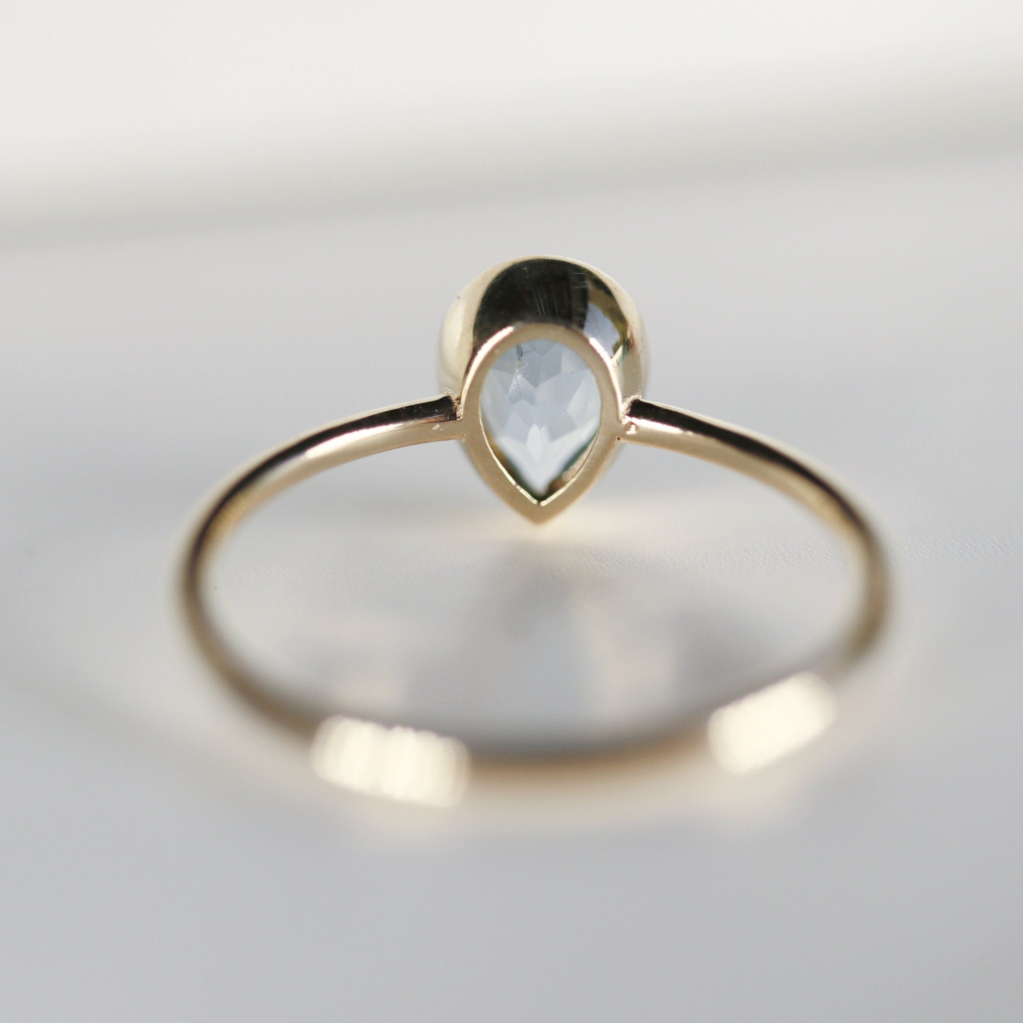 Pear Aquamarine Ring, Bezel Set 14k Gold Ring