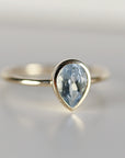 Pear Aquamarine Ring, Bezel Set 14k Gold Ring