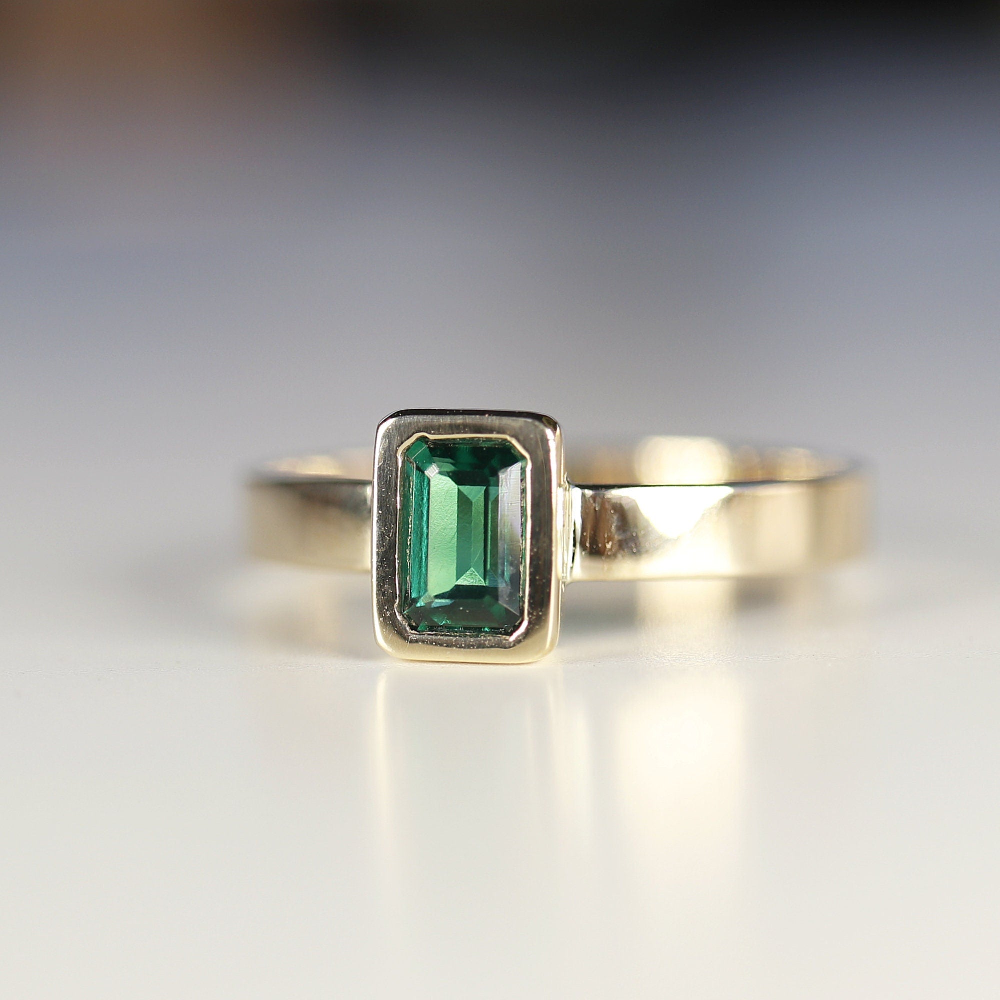 Bezel Set Emerald Ring 14k Solid Gold - Melt'm Jewelry