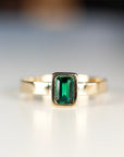 Bezel Set Emerald Ring 14k Solid Gold - Melt'm Jewelry