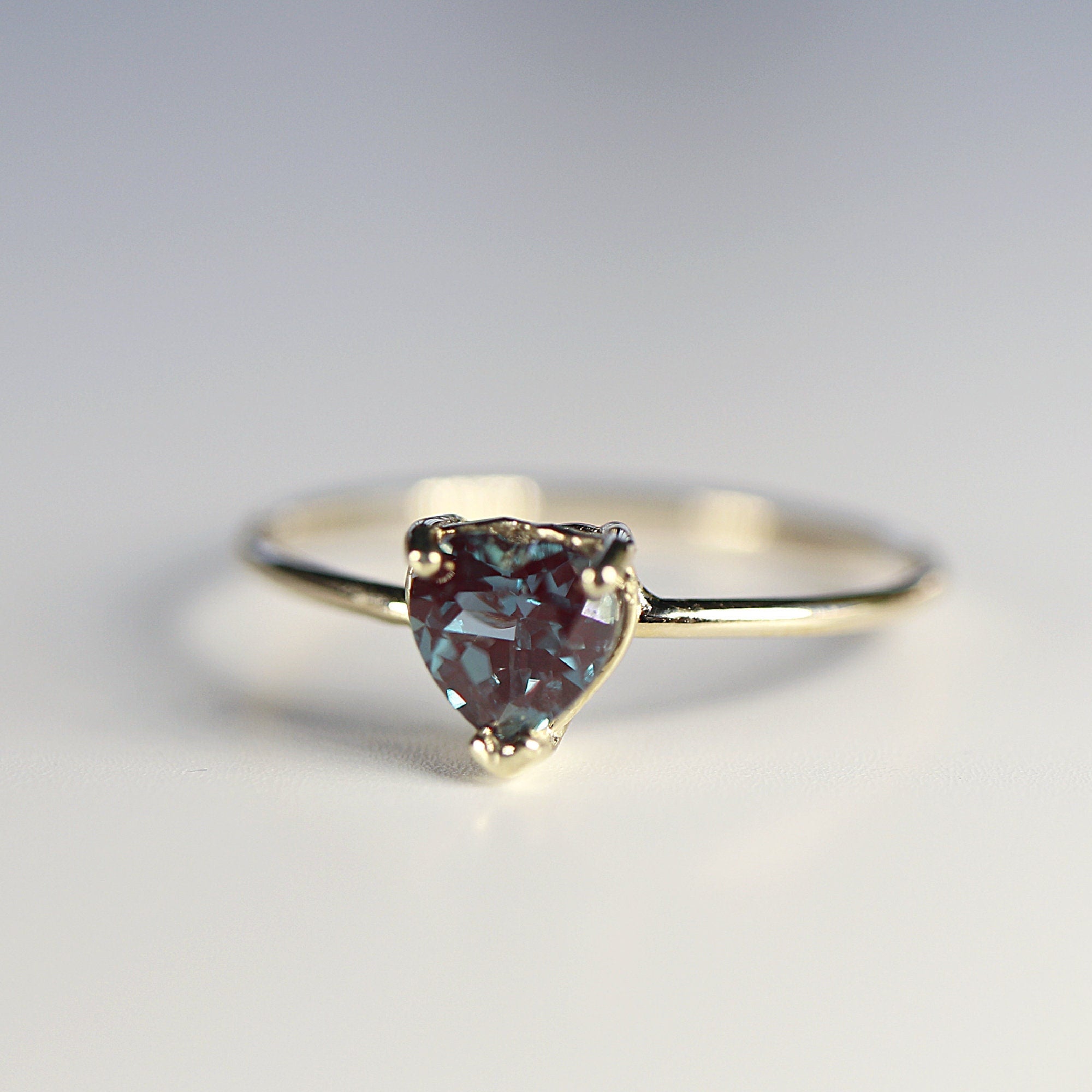 14K Gold Heart Cut Alexandrite Ring – June Birthstone Engagement Ring