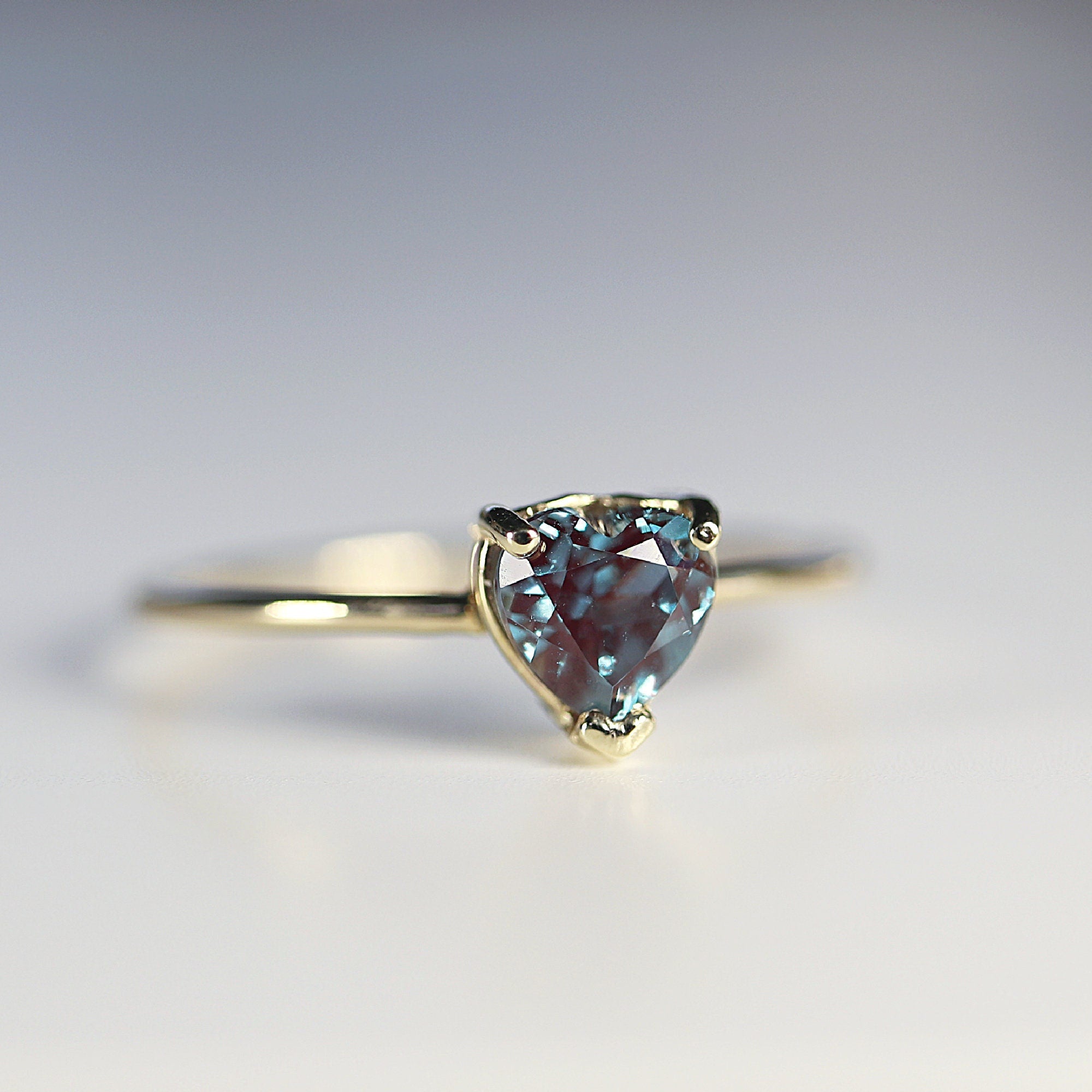 14K Gold Heart Cut Alexandrite Ring – June Birthstone Engagement Ring