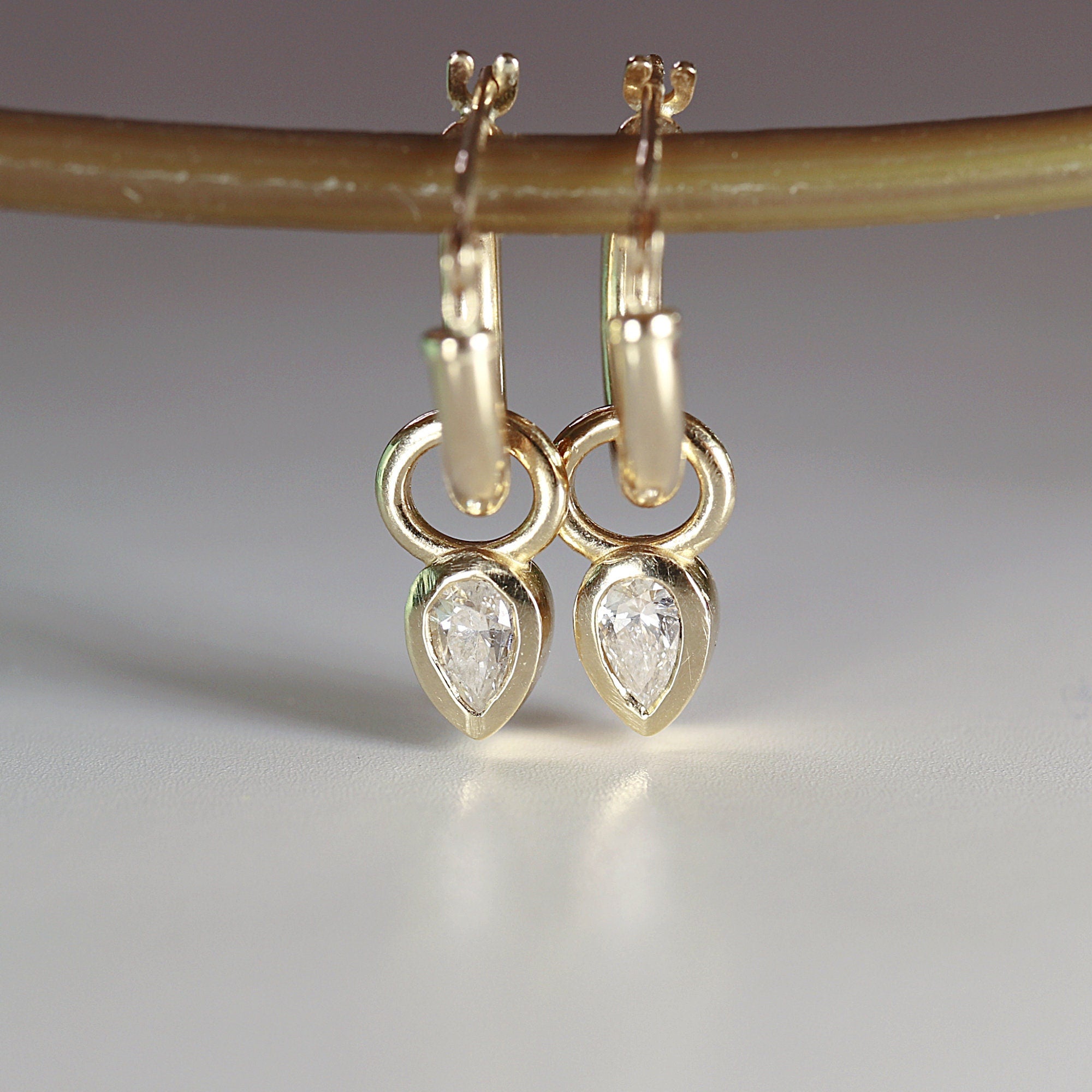 Pear Diamond Dangle Hoops Huggies