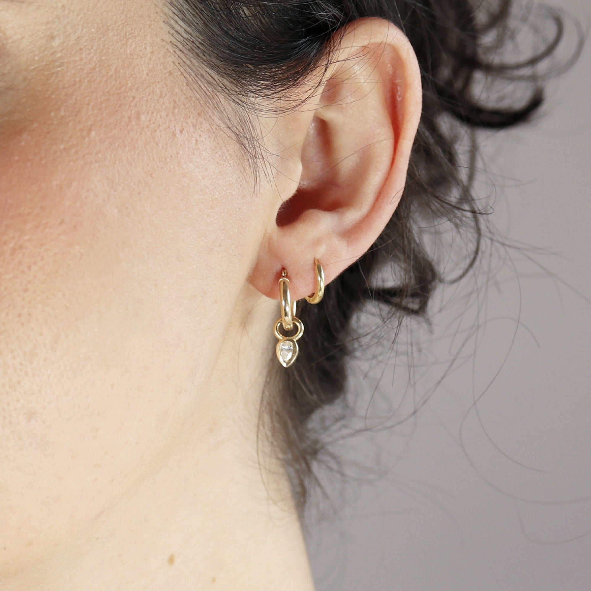 Pear Diamond Dangle Hoops Huggies - Melt'm Jewelry