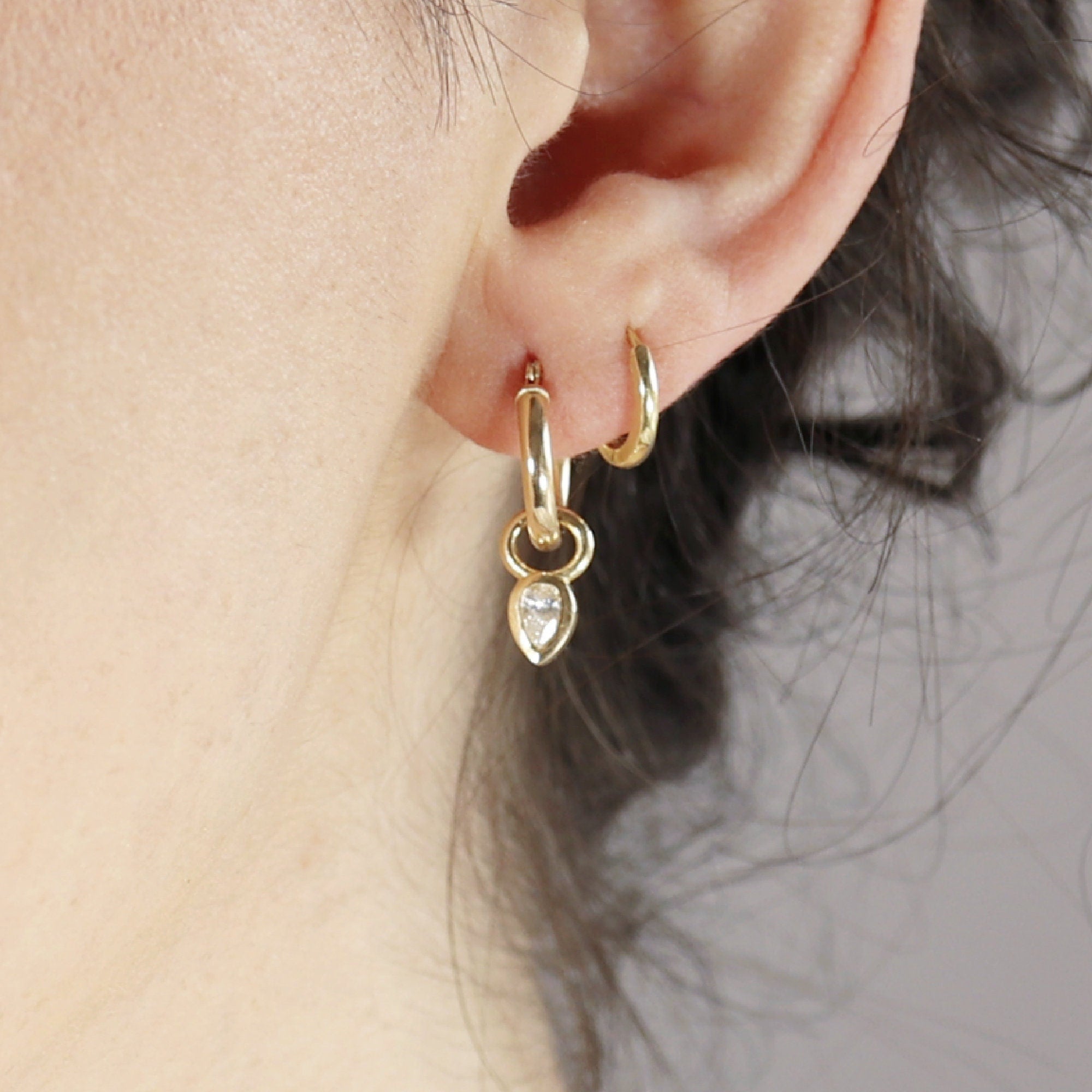 Pear Diamond Dangle Hoops Huggies - Melt'm Jewelry
