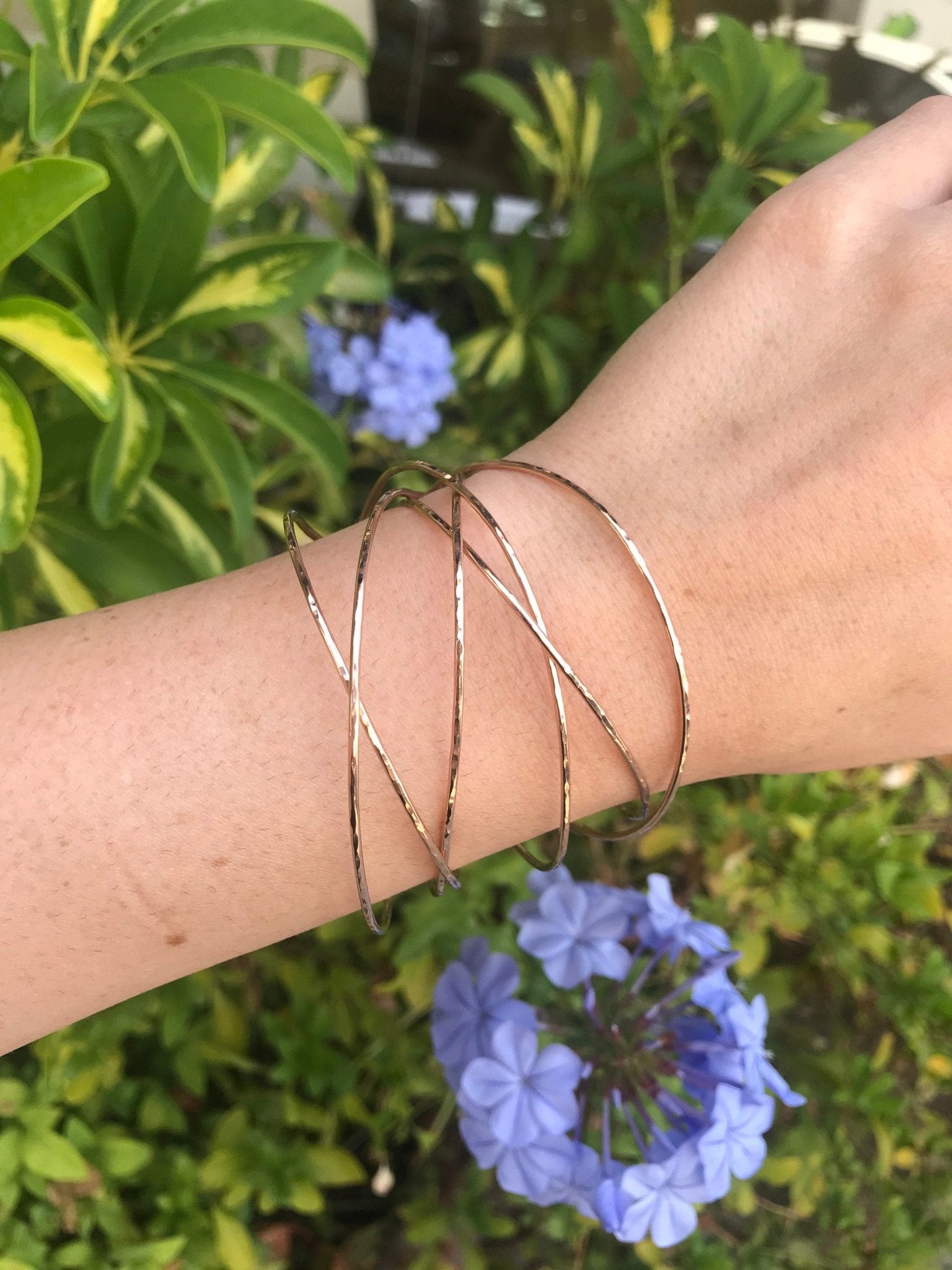 Wrap Cuff Bracelet, Hammered Gold Open Bangle - Melt'm Jewelry