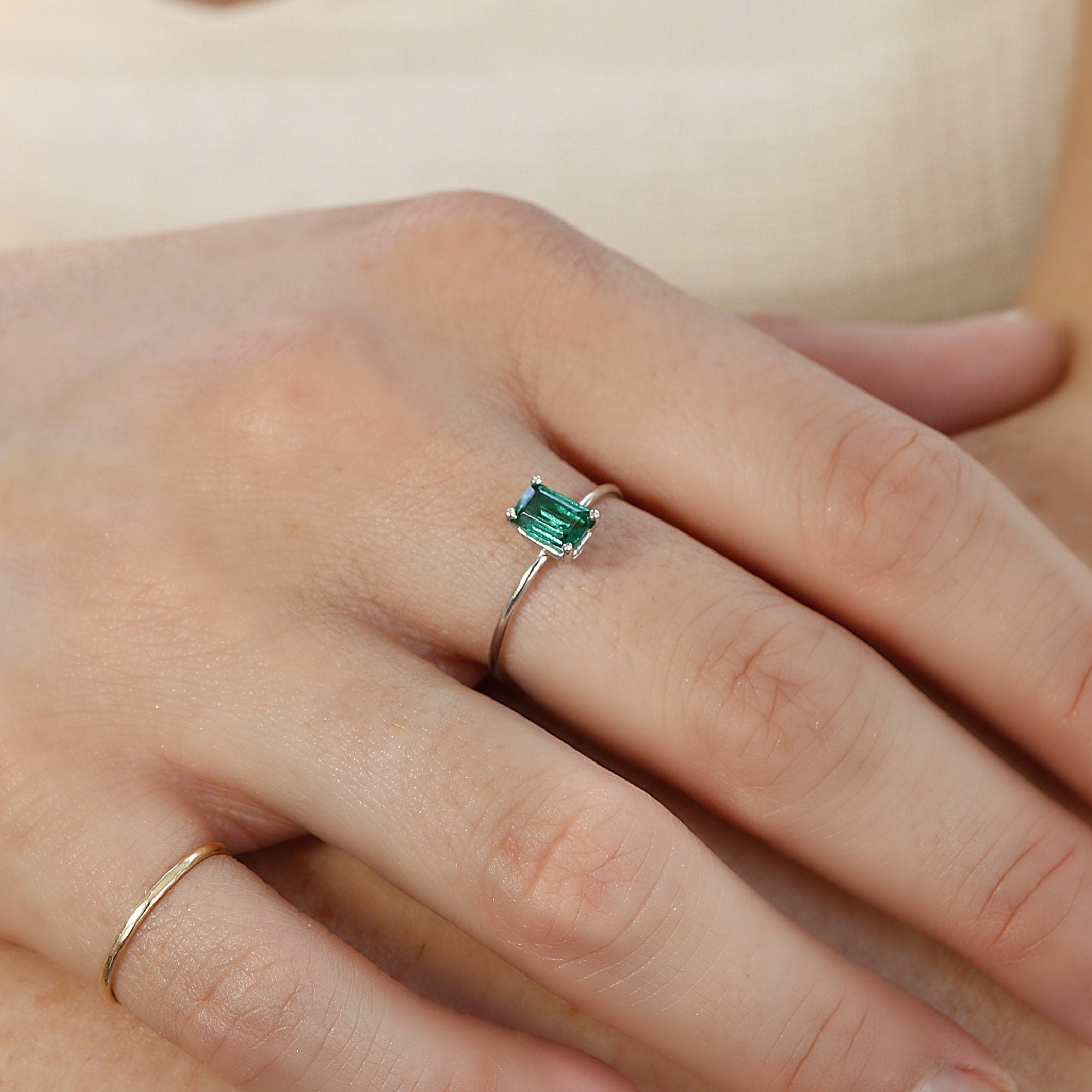 Emerald Engagement Ring 14k Gold - Melt'm Jewelry