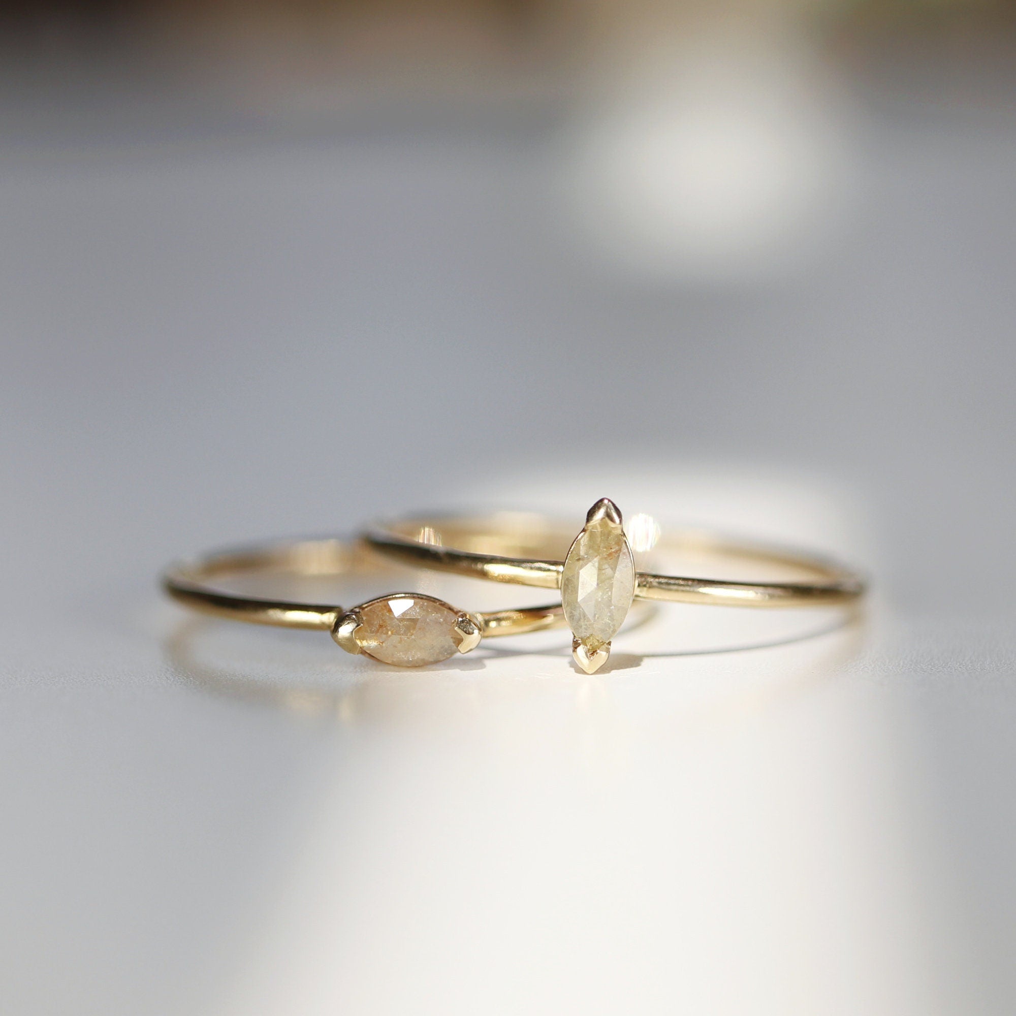Marquise Diamond Ring 14k Gold, Champagne Diamond East West Ring - Melt'm Jewelry