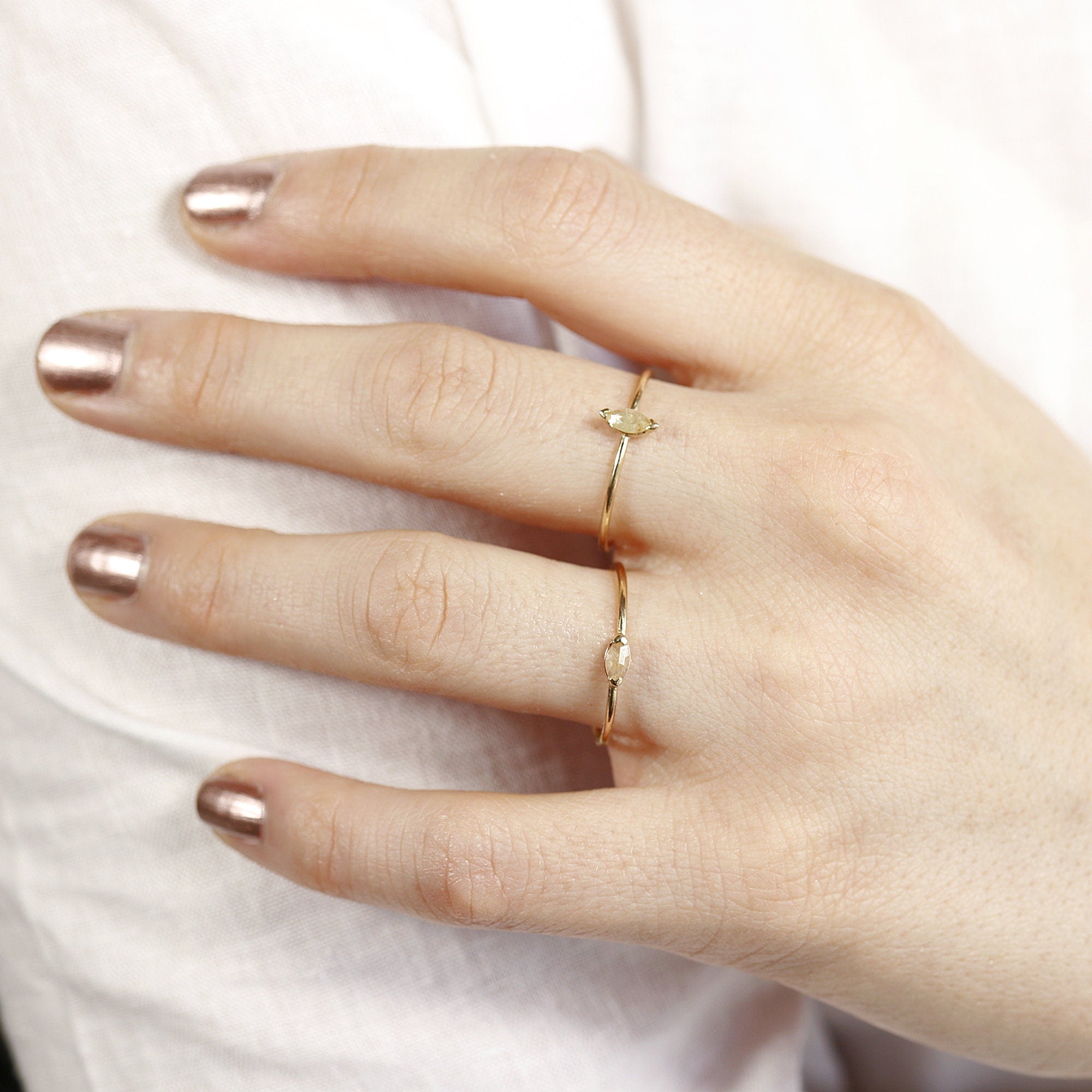Marquise Diamond Ring 14k Gold, Champagne Diamond East West Ring - Melt'm Jewelry