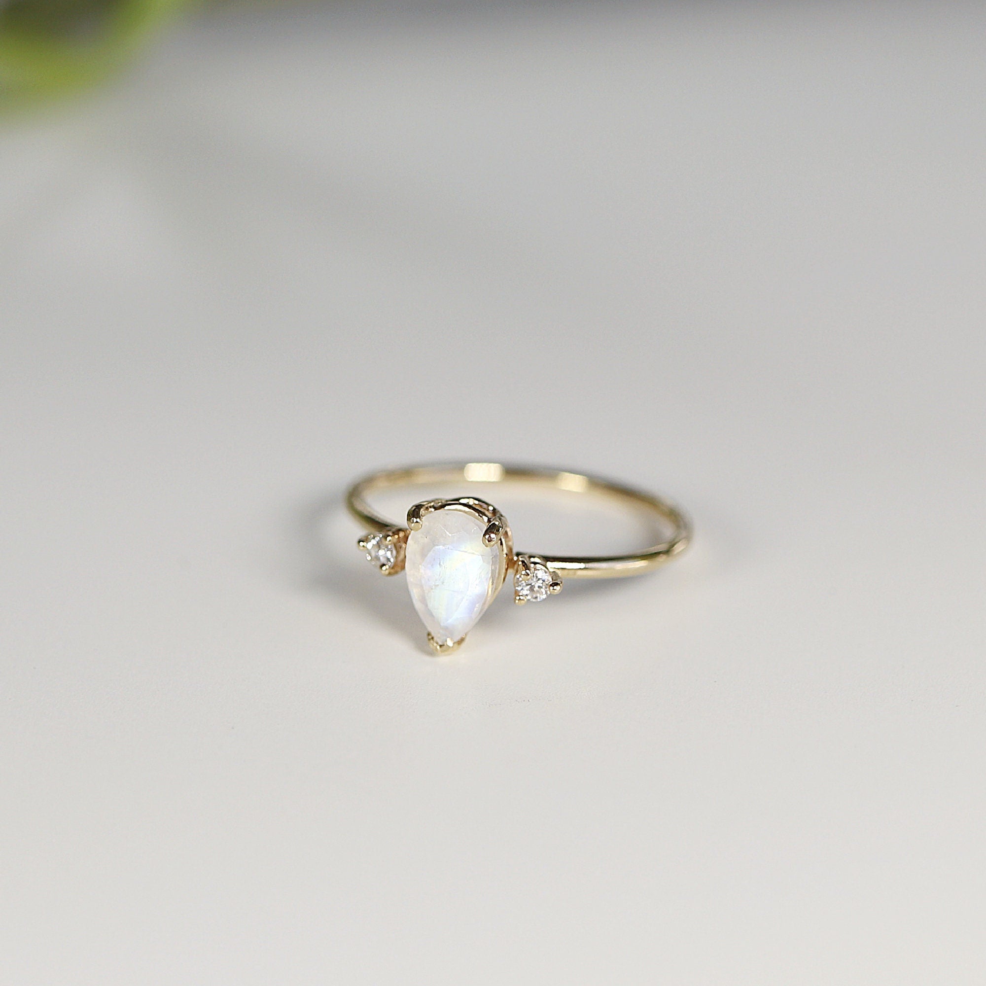 Pear Moonstone Ring with Diamonds