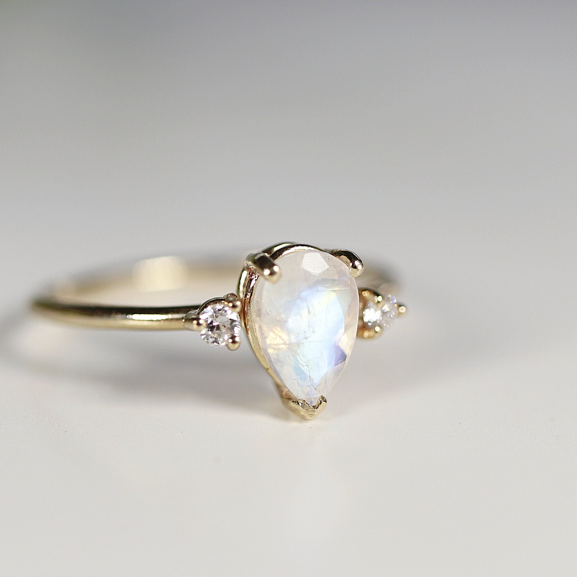 Pear Moonstone Ring with Diamonds