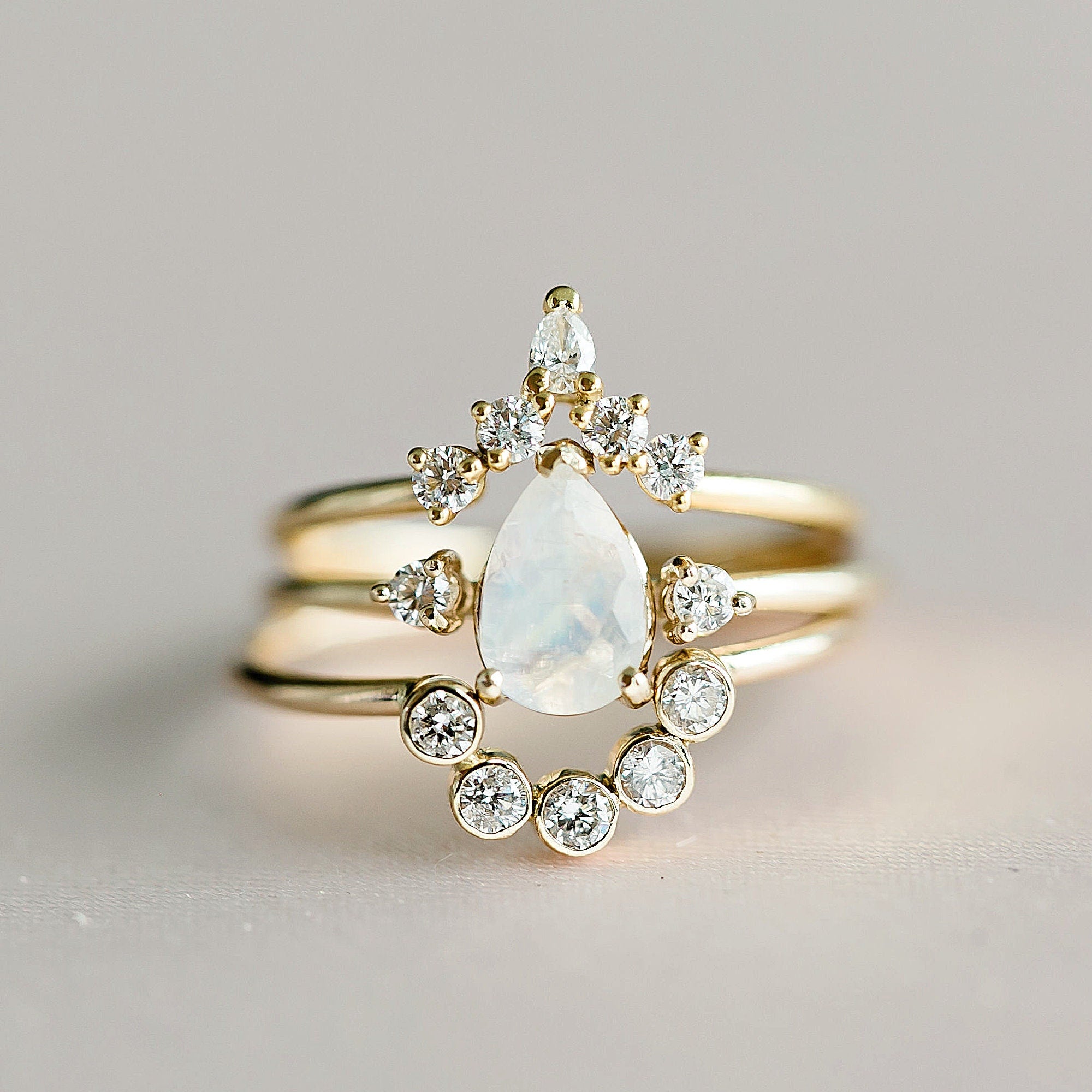 Pear Moonstone Ring with Diamonds