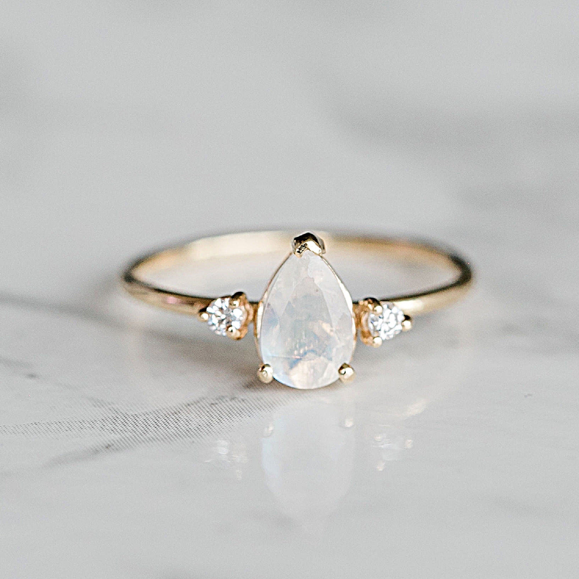 Pear Moonstone Ring with Diamonds