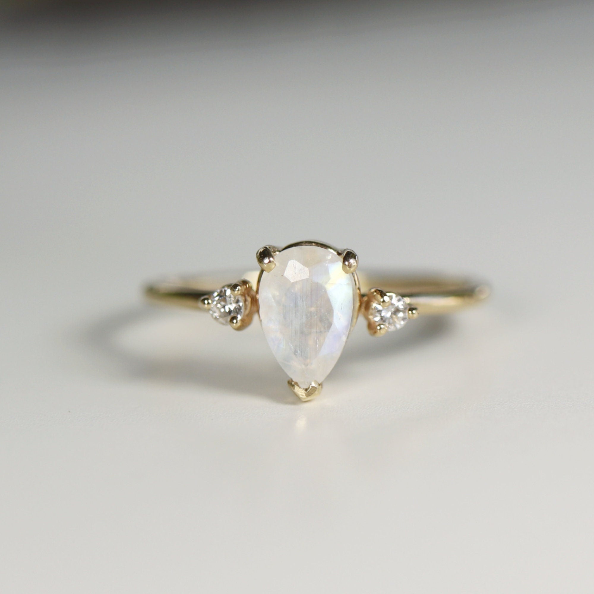 Pear Moonstone Ring with Diamond Accents - Melt'm Jewelry