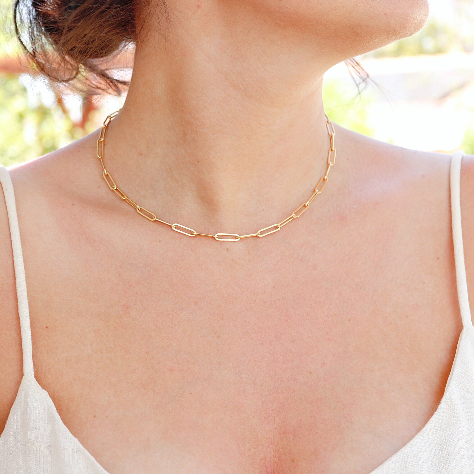 Gold Filled Paperclip Link Chain Necklace