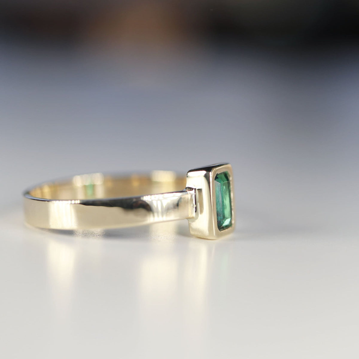 Bezel Set Emerald Ring 14k Solid Gold - Melt'm Jewelry