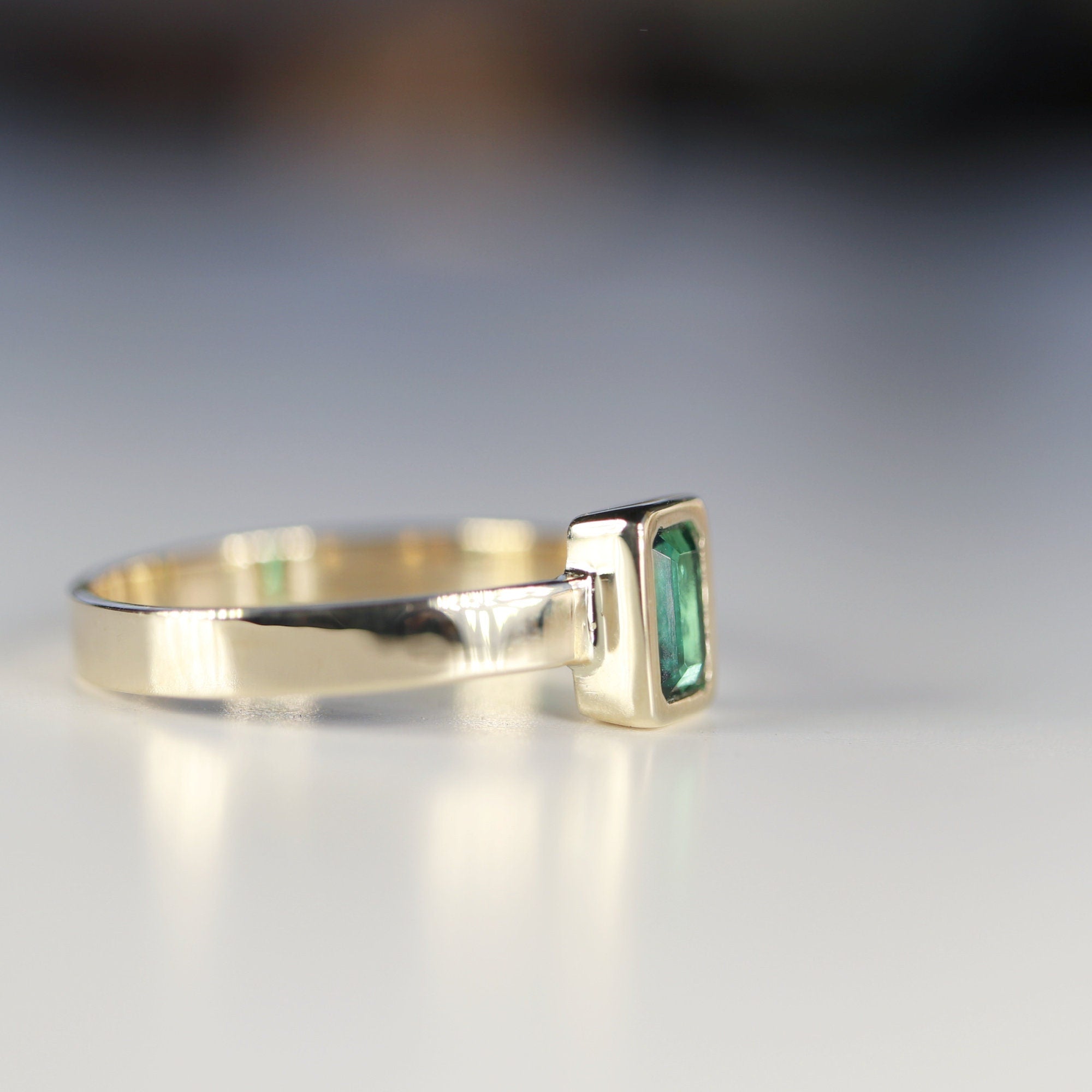 Bezel Set Emerald Ring 14k Solid Gold - Melt'm Jewelry