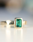 Bezel Set Emerald Ring 14k Solid Gold