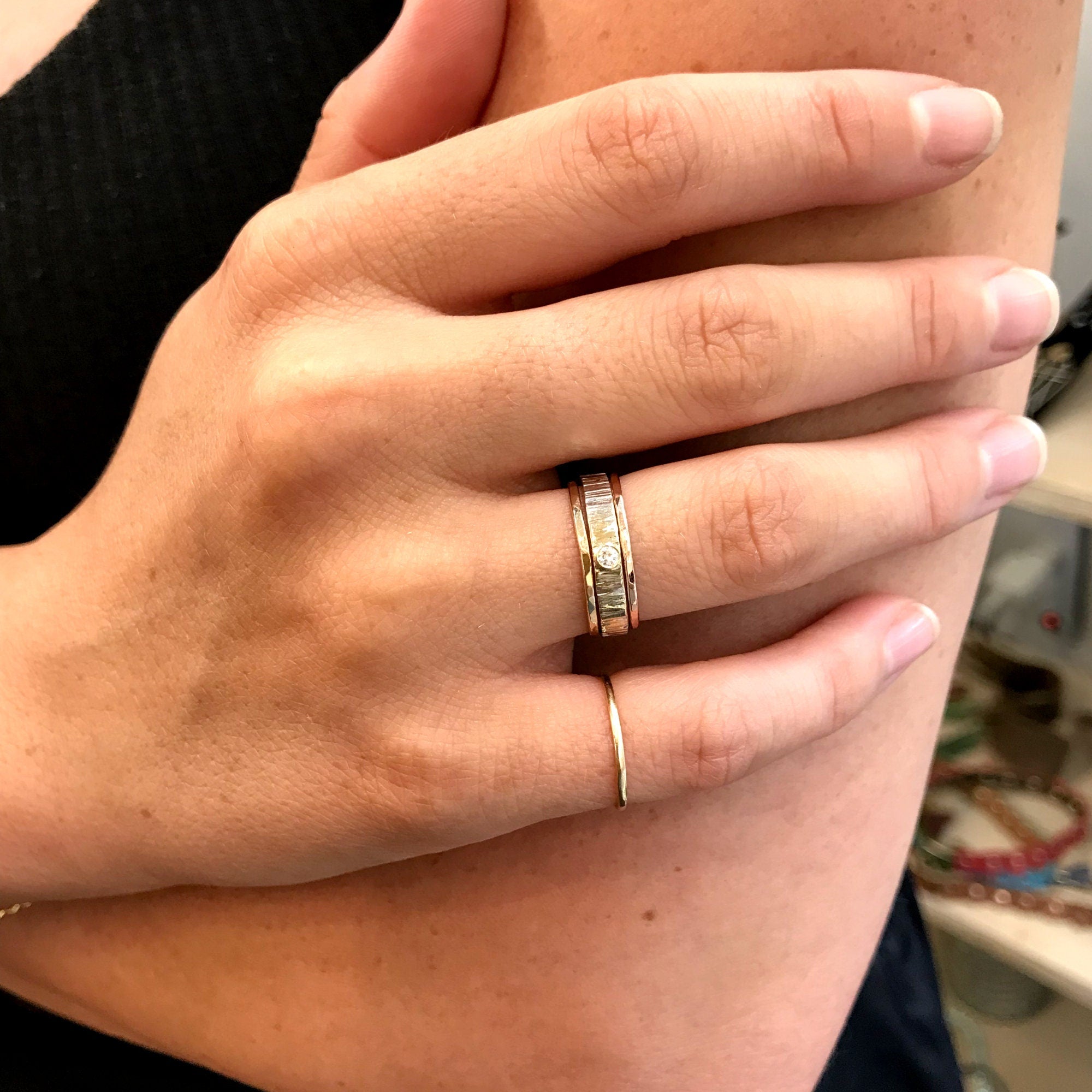 Silver, Gold and Rose Gold Set of 3 Ring with Diamond - Melt'm Jewelry