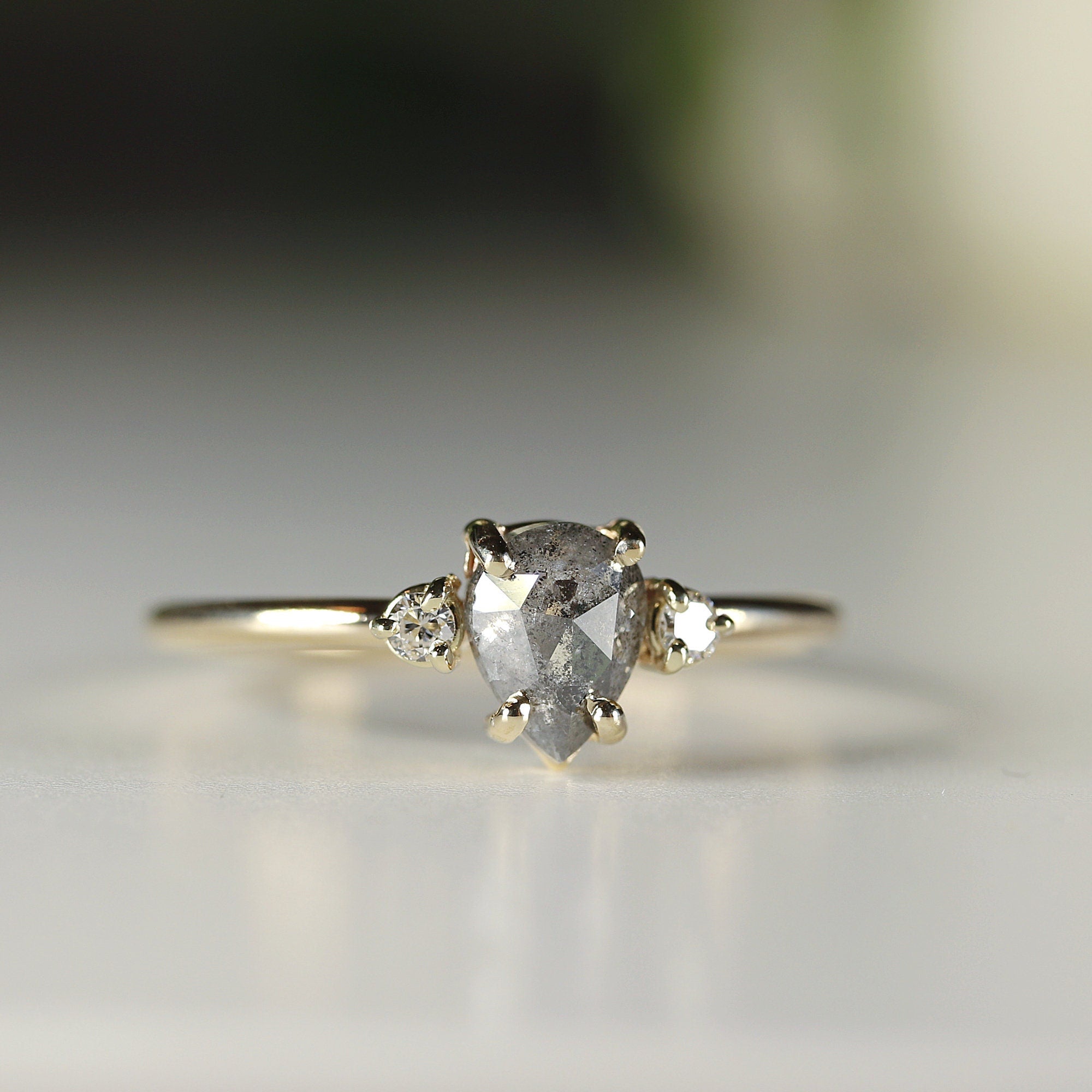 Pear Salt and Pepper Diamond Ring