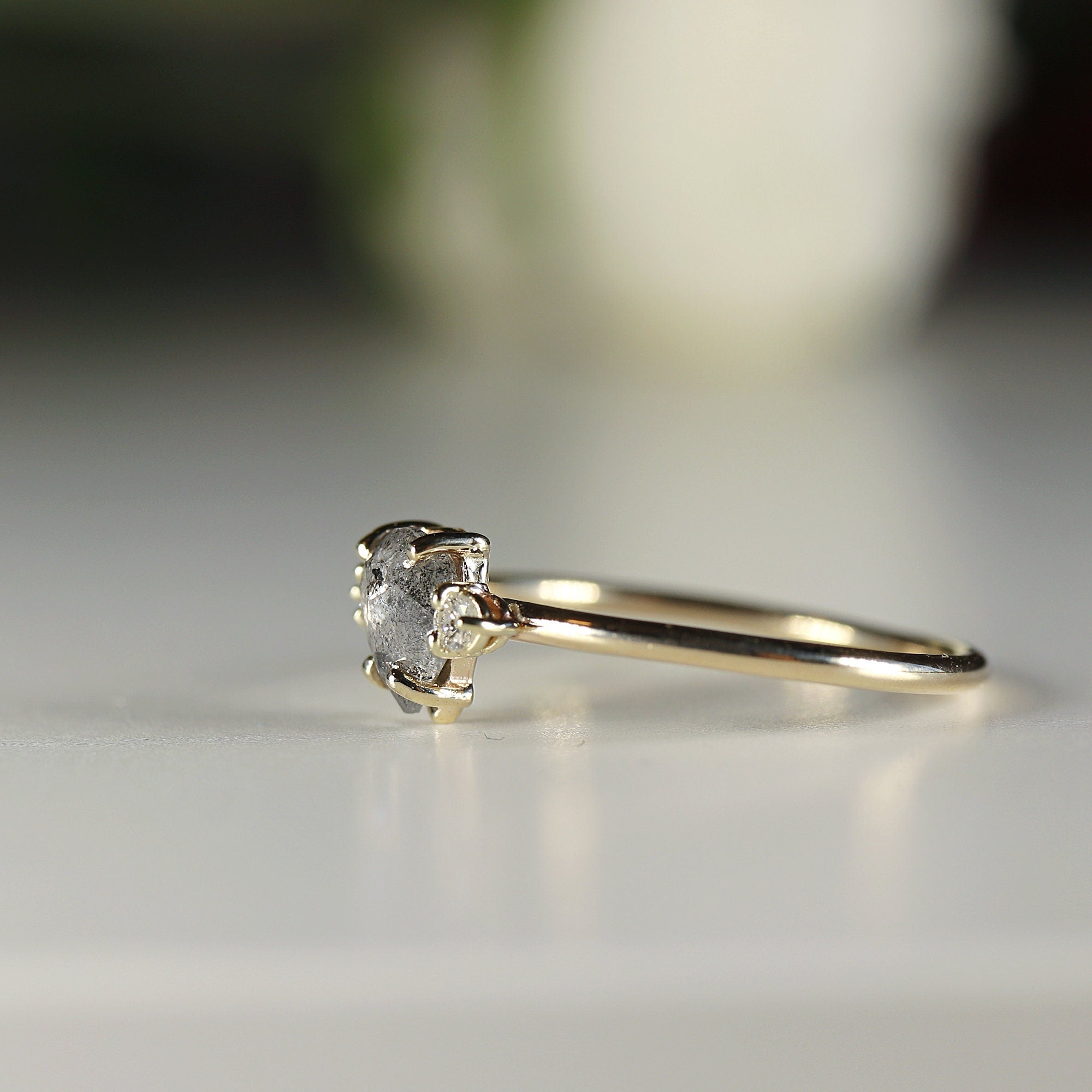 Pear Salt and Pepper Diamond Ring