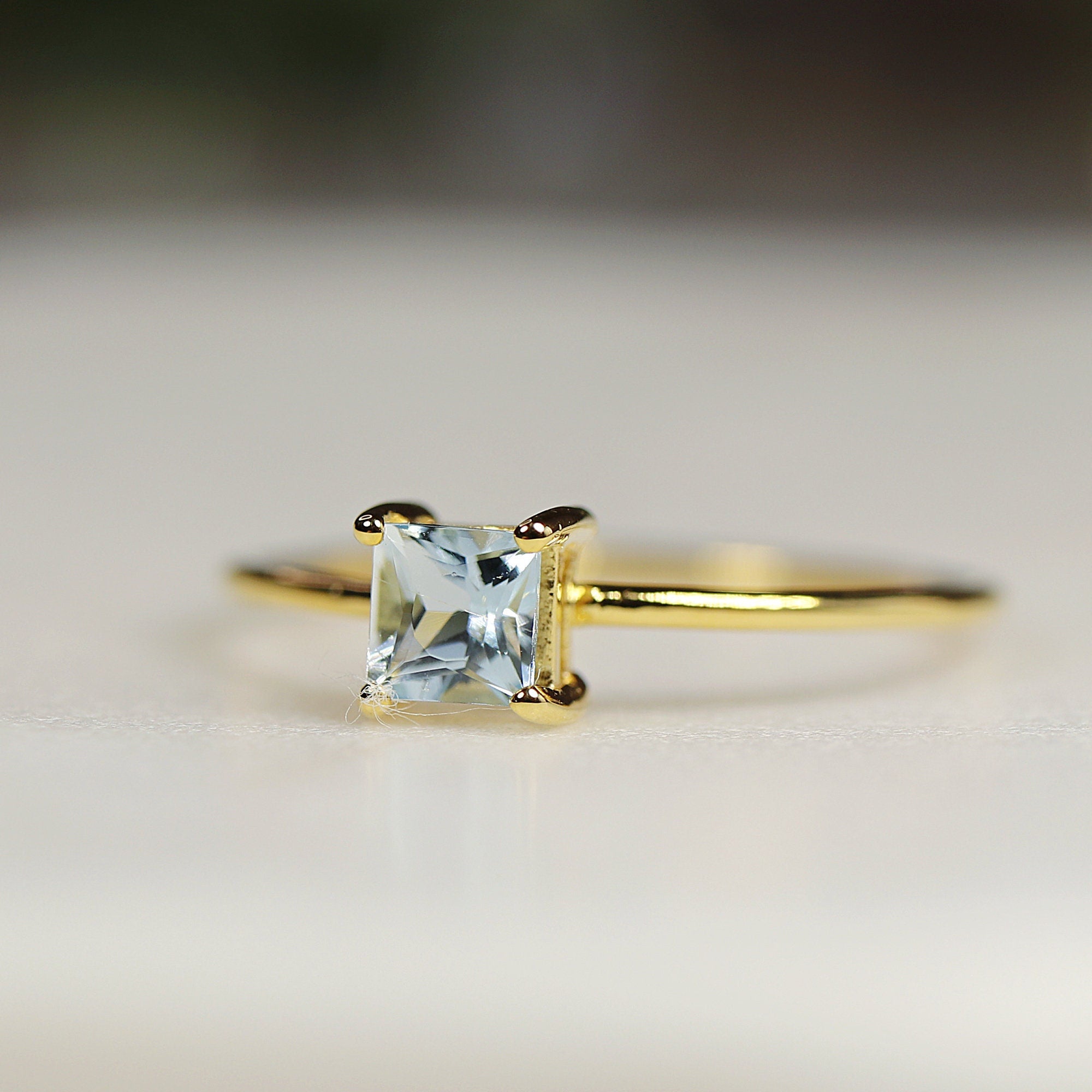 14k Gold Square Princess Aquamarine Ring - Melt'm Jewelry