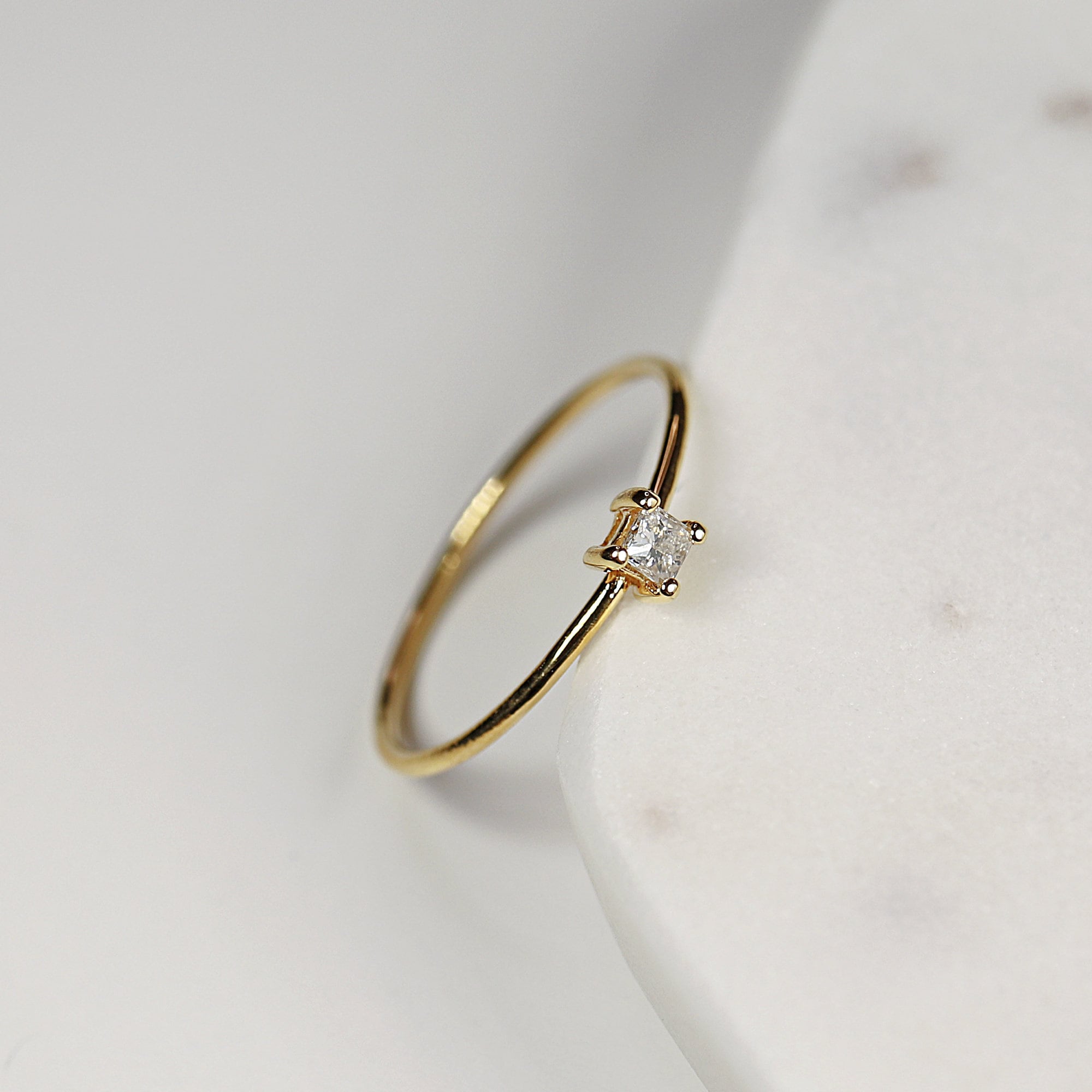 Dainty Princess Cut Diamond Stacking Ring