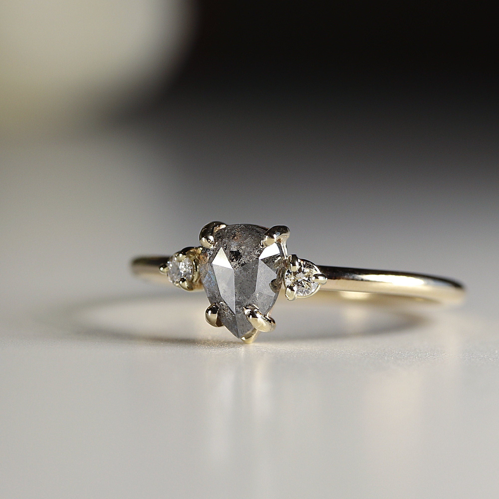 Pear Salt and Pepper Diamond Ring