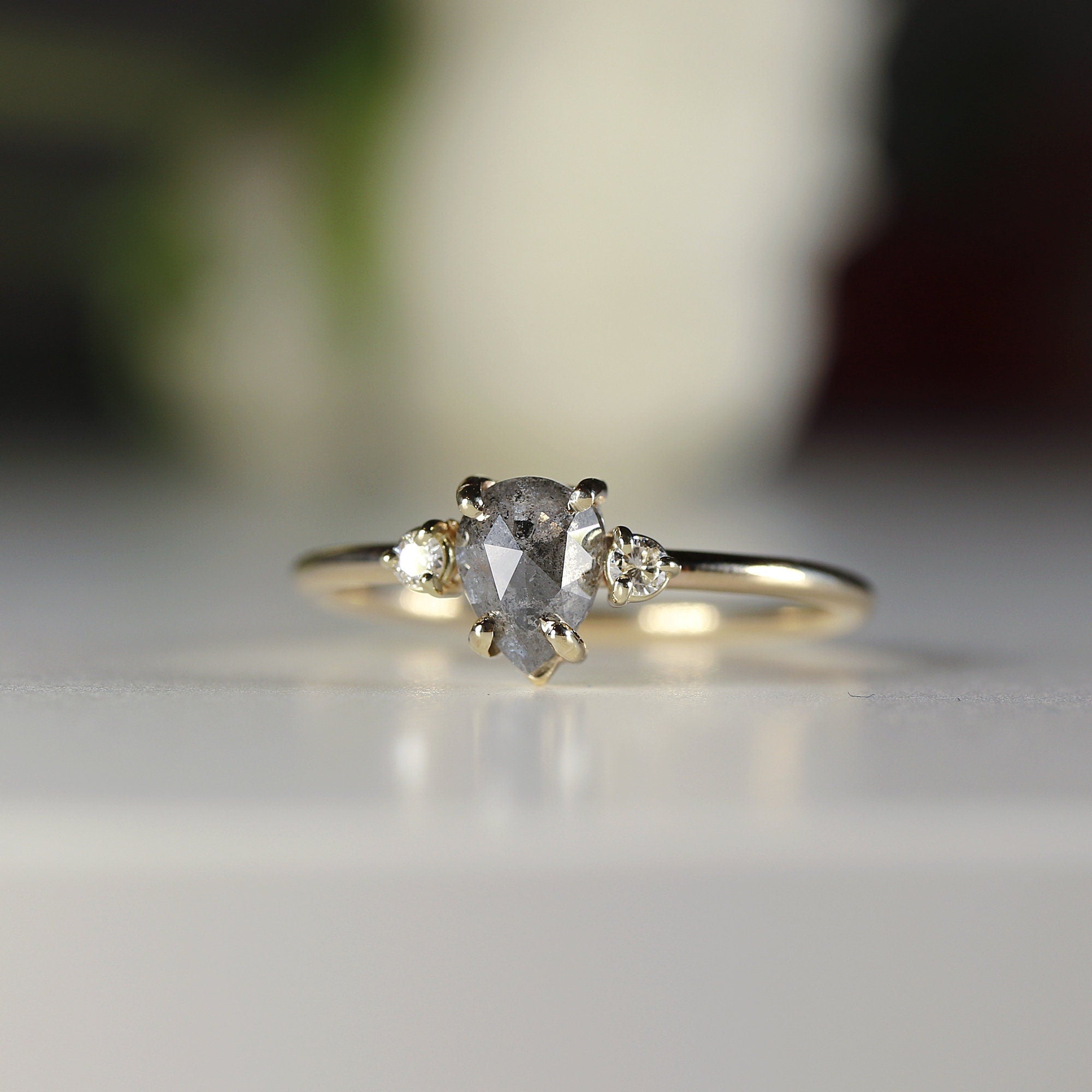 Pear Salt and Pepper Diamond Ring