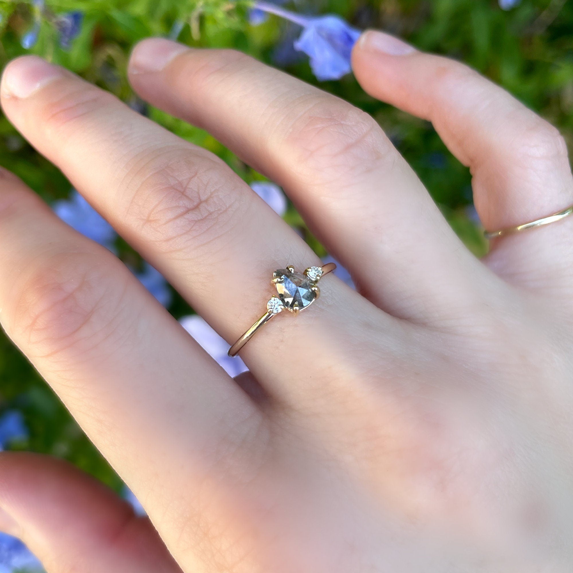 Pear Salt and Pepper Diamond Ring