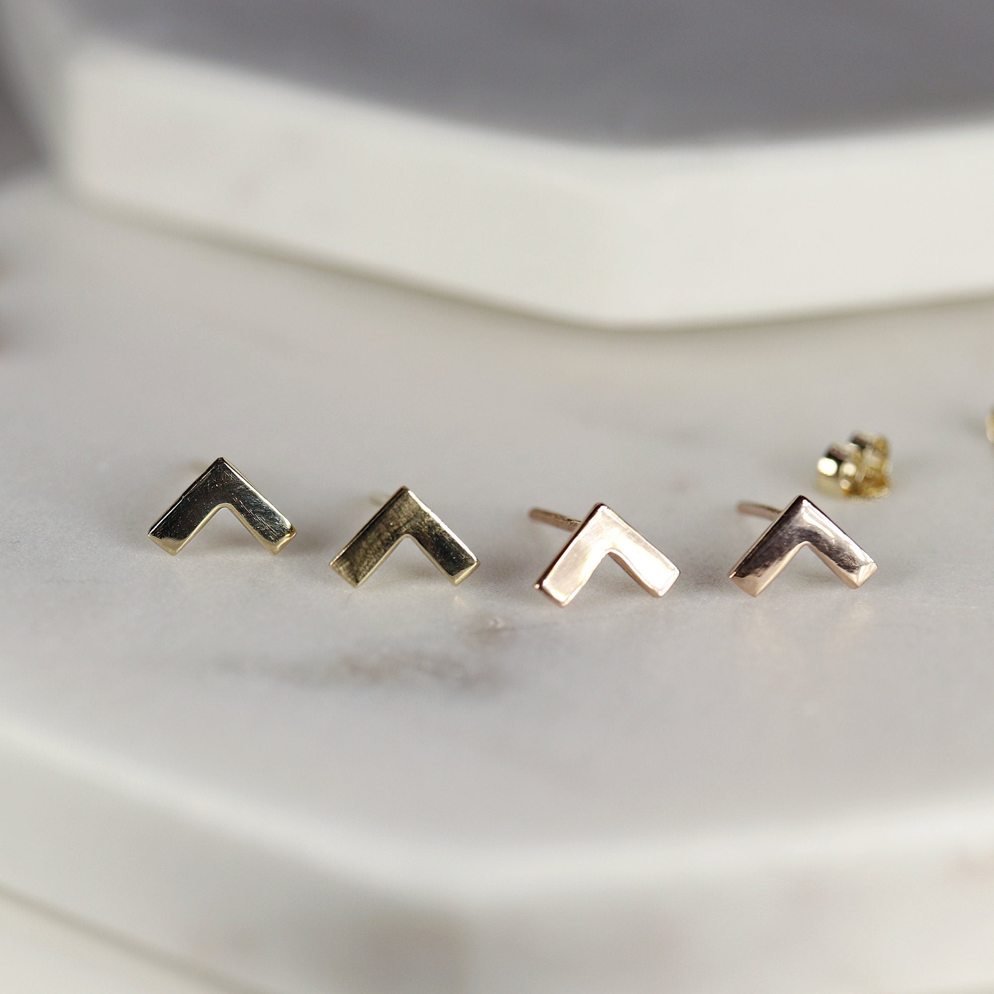 14k Solid Gold Chevron Stud Earrings